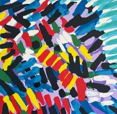 MOVING FACE IN A BLUE SEA Signed Lithograph, Abstract Creature, Aqua Blue