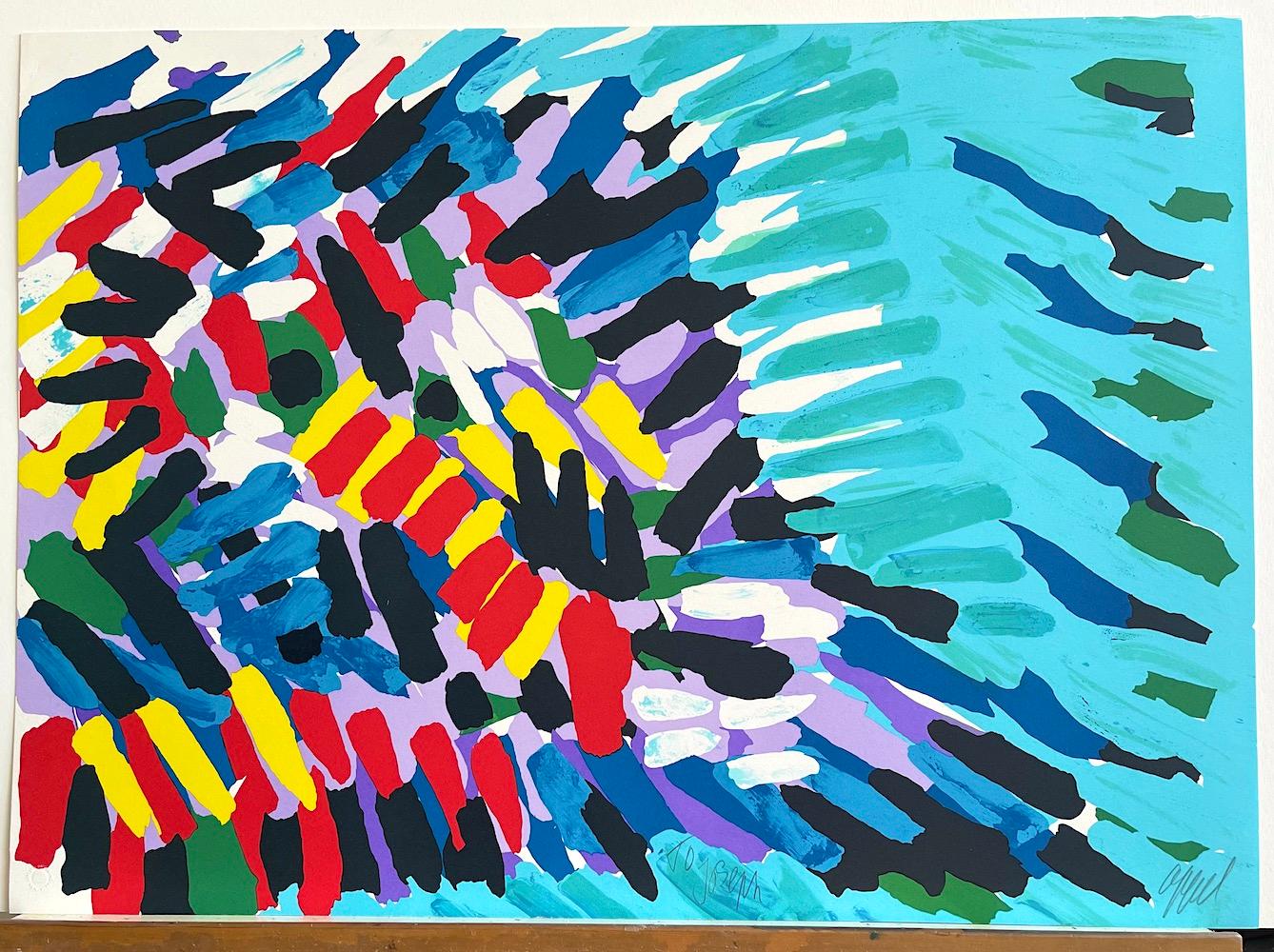 MOVING FACE IN A BLUE SEA Signed Lithograph, Abstract Creature, Aqua Blue For Sale 2