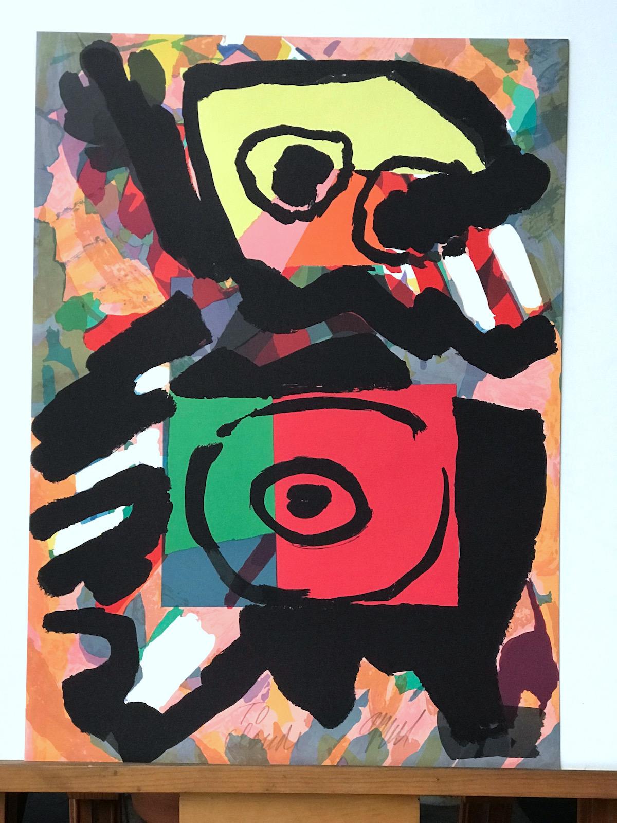MULTI PERSONAGE Signed Lithograph, Abstract Collage Portrait, CoBrA Artist - Black Abstract Print by Karel Appel
