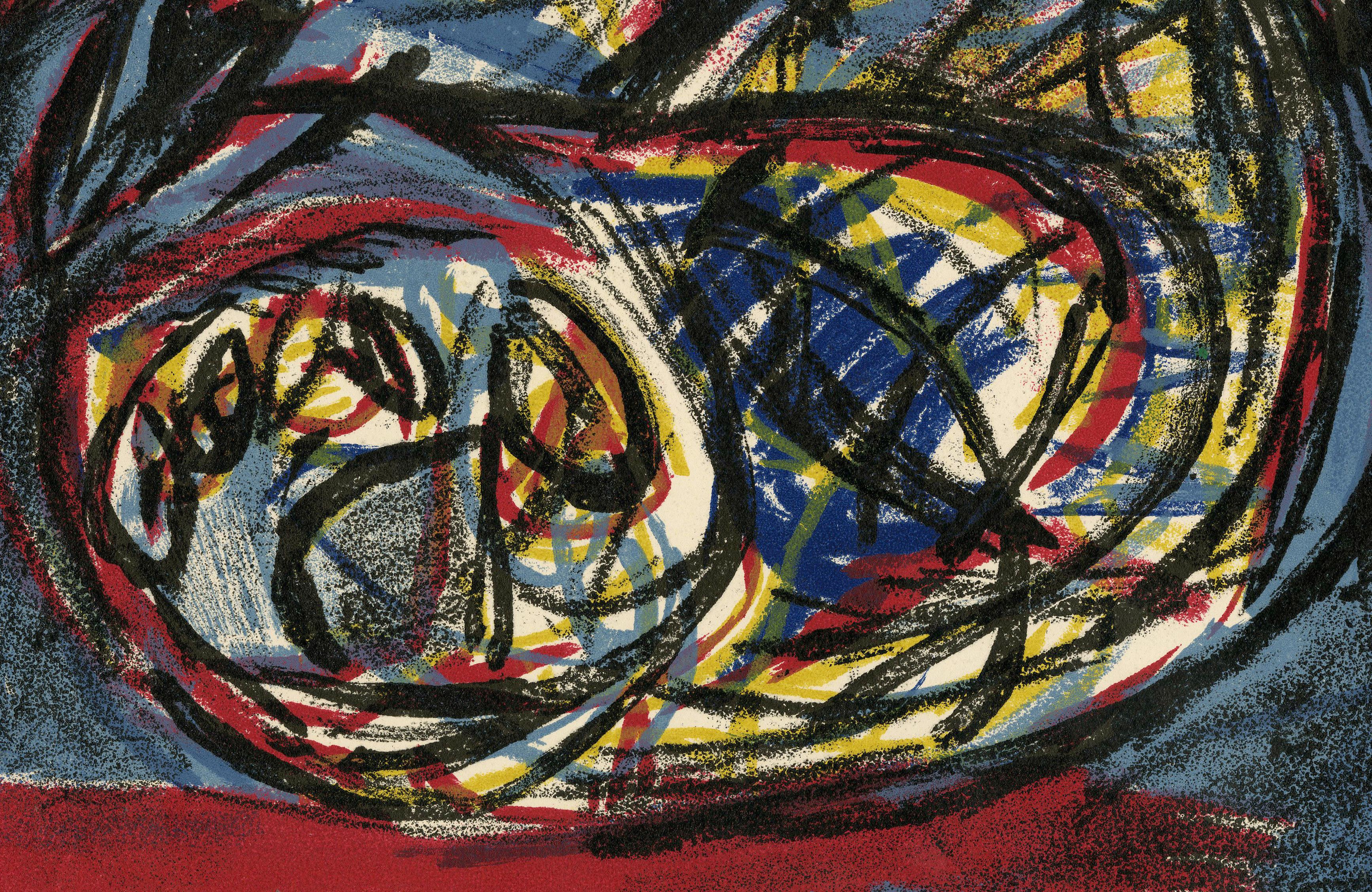 Nightfear
Color lithograph, 1958
From: Rhapsodie de ma nuit, (seven plates)
Signed, dated and numbered in pecnil lower left (see photos)
Edition: E.A. edition of 25,    (there were also 75 impressions numbered)
Condition: Excellent, fresh colors and