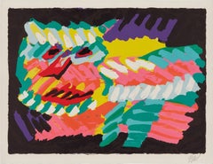 Cat rose, Lithographie moderne du groupe CoBrA par Karel Appel