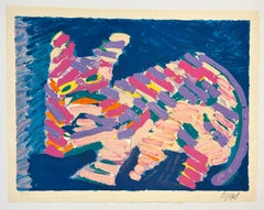 Karel Appel Abstract Cat Color Lithograph Print, Signed, 1978, Resting Cat