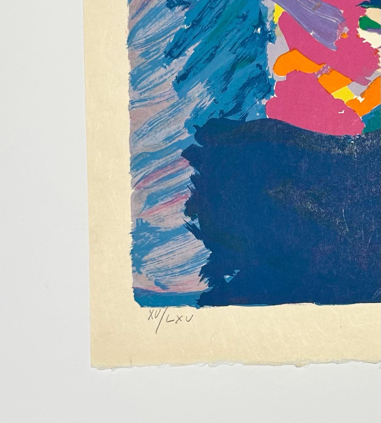 Gatto che riposa - Abstract Print Blu di Karel Appel