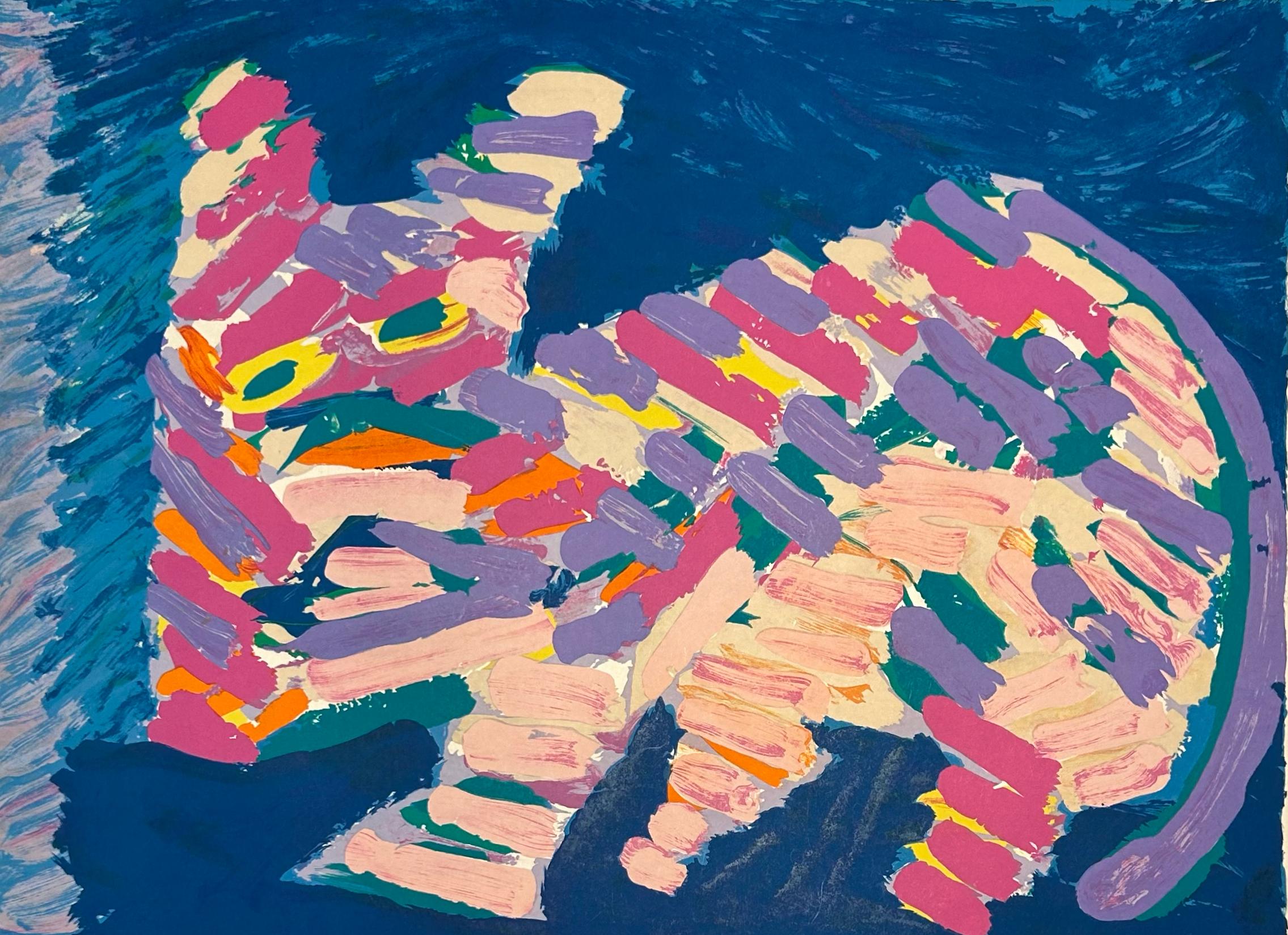 Abstract Print di Karel Appel - Gatto che riposa