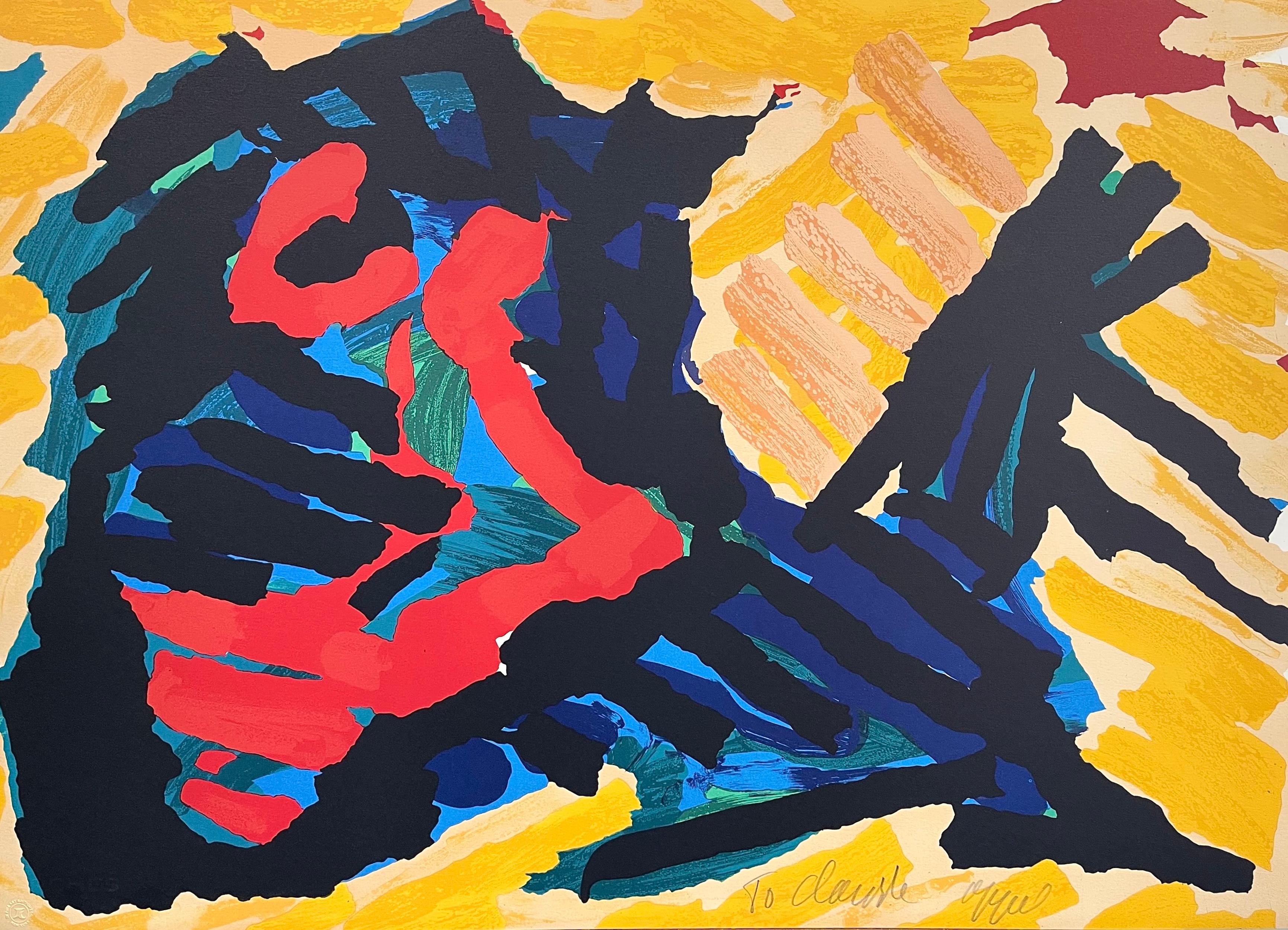 RUNNING HORSE Signed Lithograph, Abstract Animal, CoBrA Artist