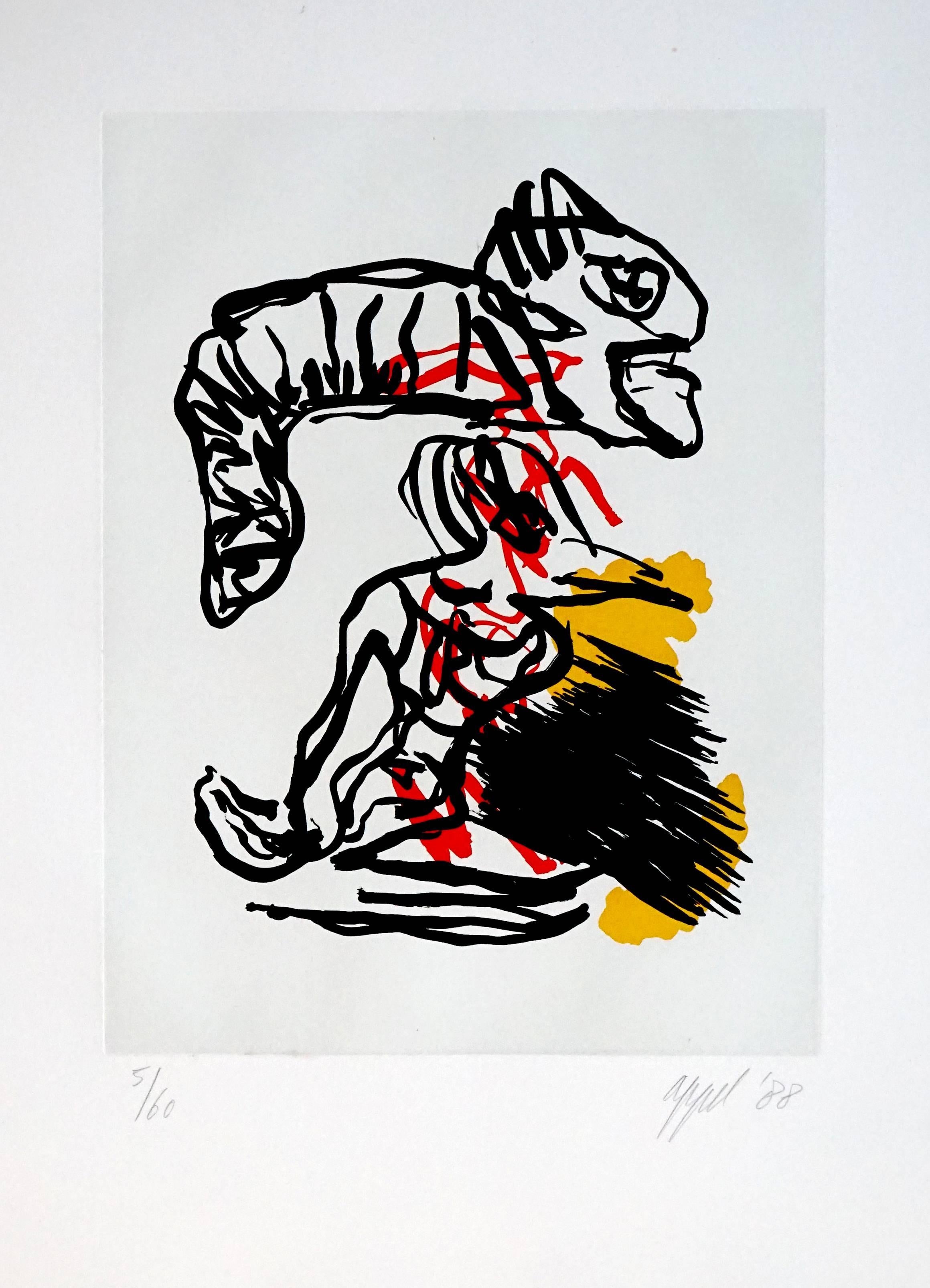 Karel Appel Figurative Print – Salto Sobre La Cabeza