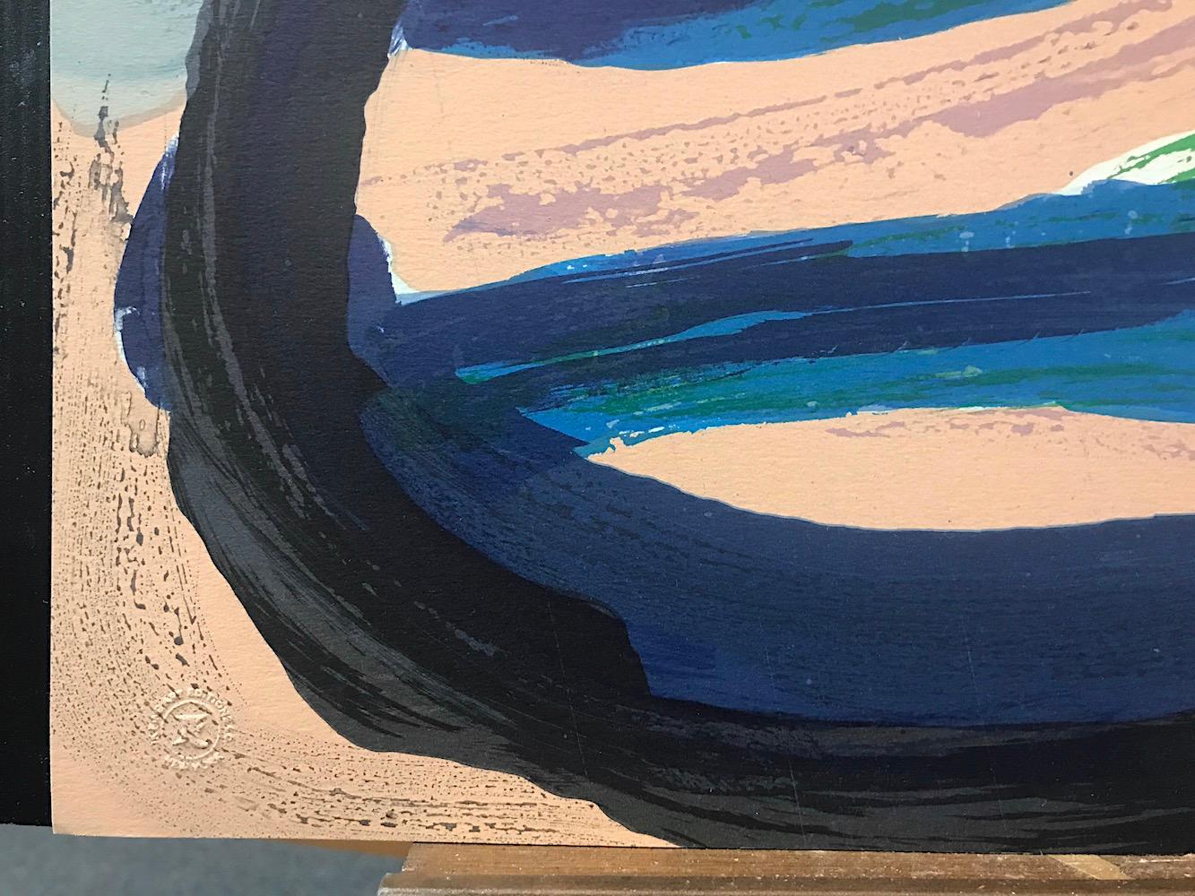 Lithographie signée « SITTING IN A LANDSCAPE », animal abstrait, bleu vert gris beige - Violet Abstract Print par Karel Appel