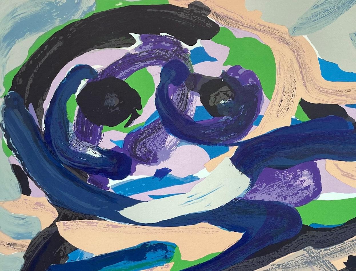 Lithographie signée « SITTING IN A LANDSCAPE », animal abstrait, bleu vert gris beige - Abstrait Print par Karel Appel