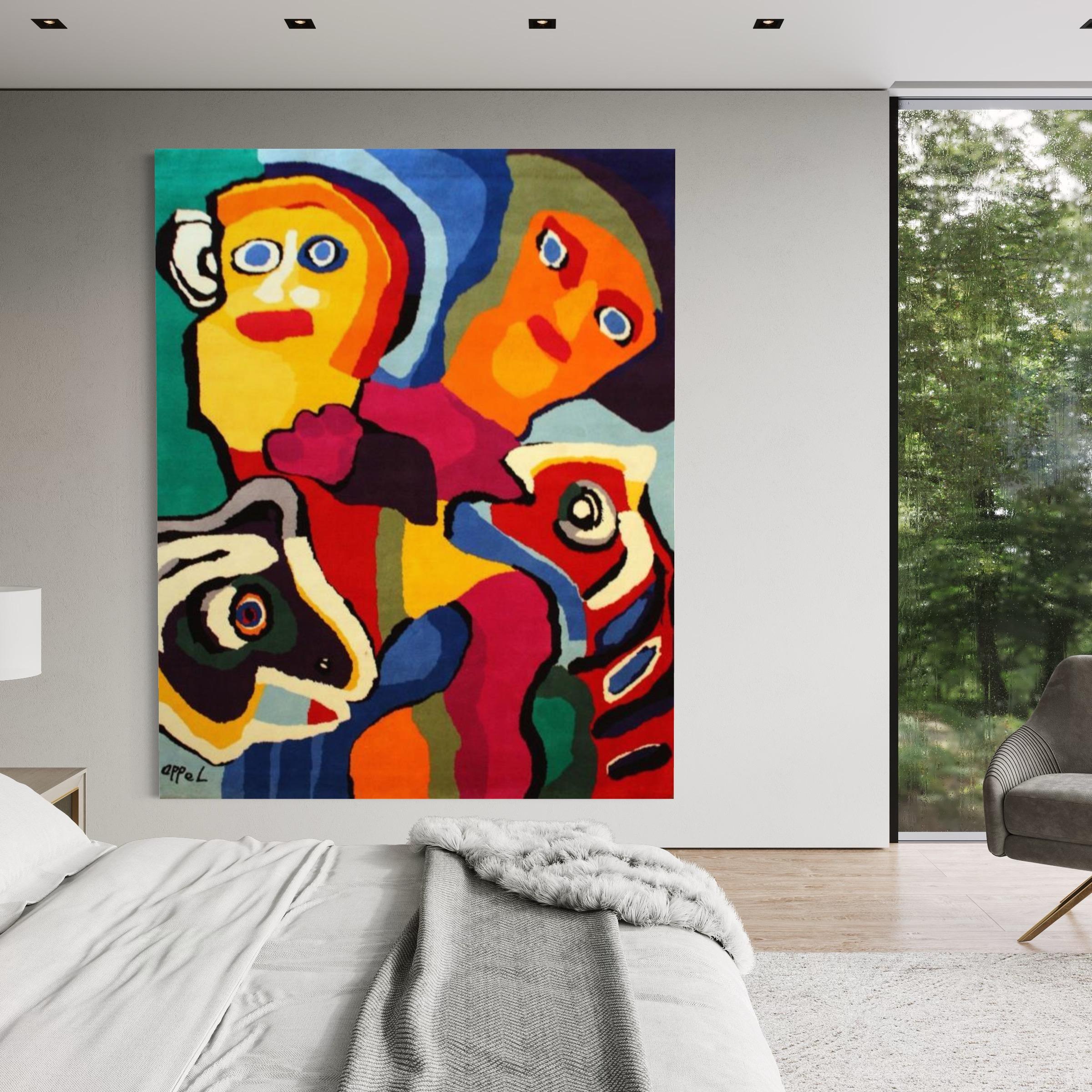 Karel Appel
Smiling Together, 1978
Wool Tapestry
Edition of 10
246 x 196 cm
Woven signature, Copyright Appel woven verso
The artwork is offered unframed.
Edition number might vary from what is shown in the pictures.

Across a nearly six-decade