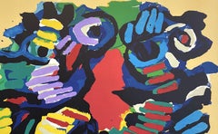 SUMMER COUPLE Signed Lithograph, Abstract Portrait, CoBrA Artist