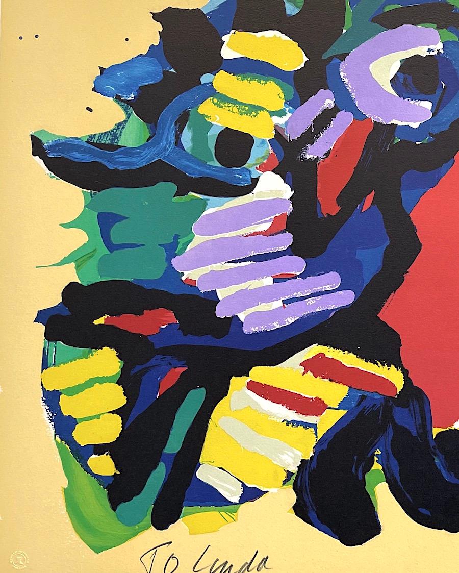 COPPIA D'ESTATE Litografia firmata, Ritratto astratto, Artista CoBrA - Abstract Print Beige di Karel Appel