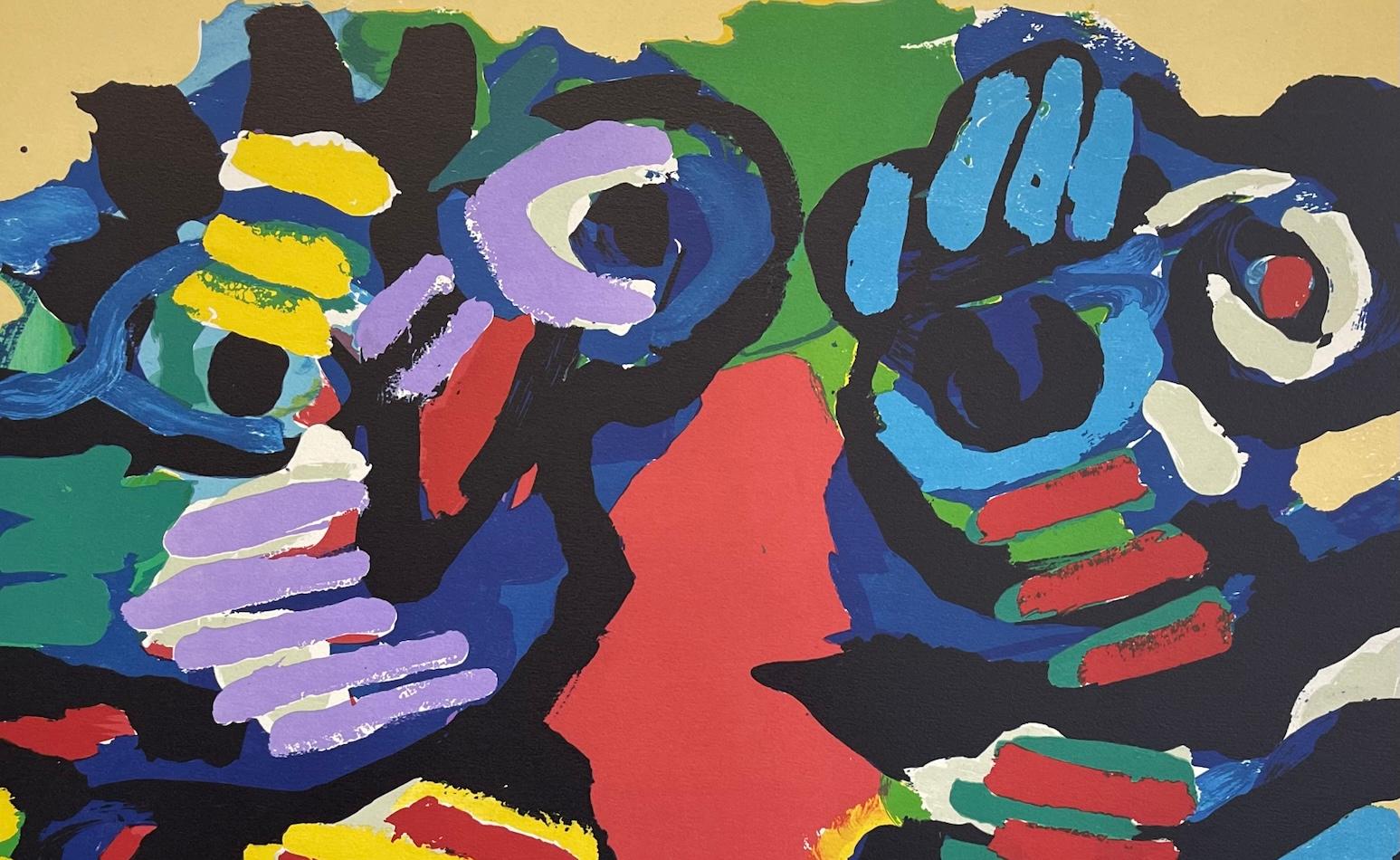 COPPIA D'ESTATE Litografia firmata, Ritratto astratto, Artista CoBrA - Print Astratto di Karel Appel