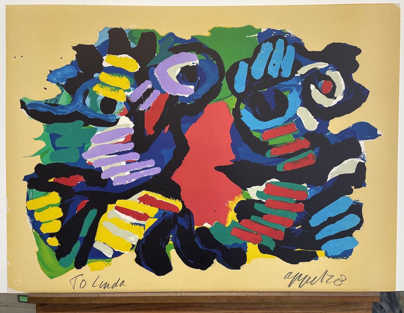 COPPIA D'ESTATE Litografia firmata, Ritratto astratto, Artista CoBrA in vendita 3