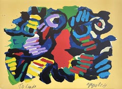 COPPIA D'ESTATE Litografia firmata, Ritratto astratto, Artista CoBrA