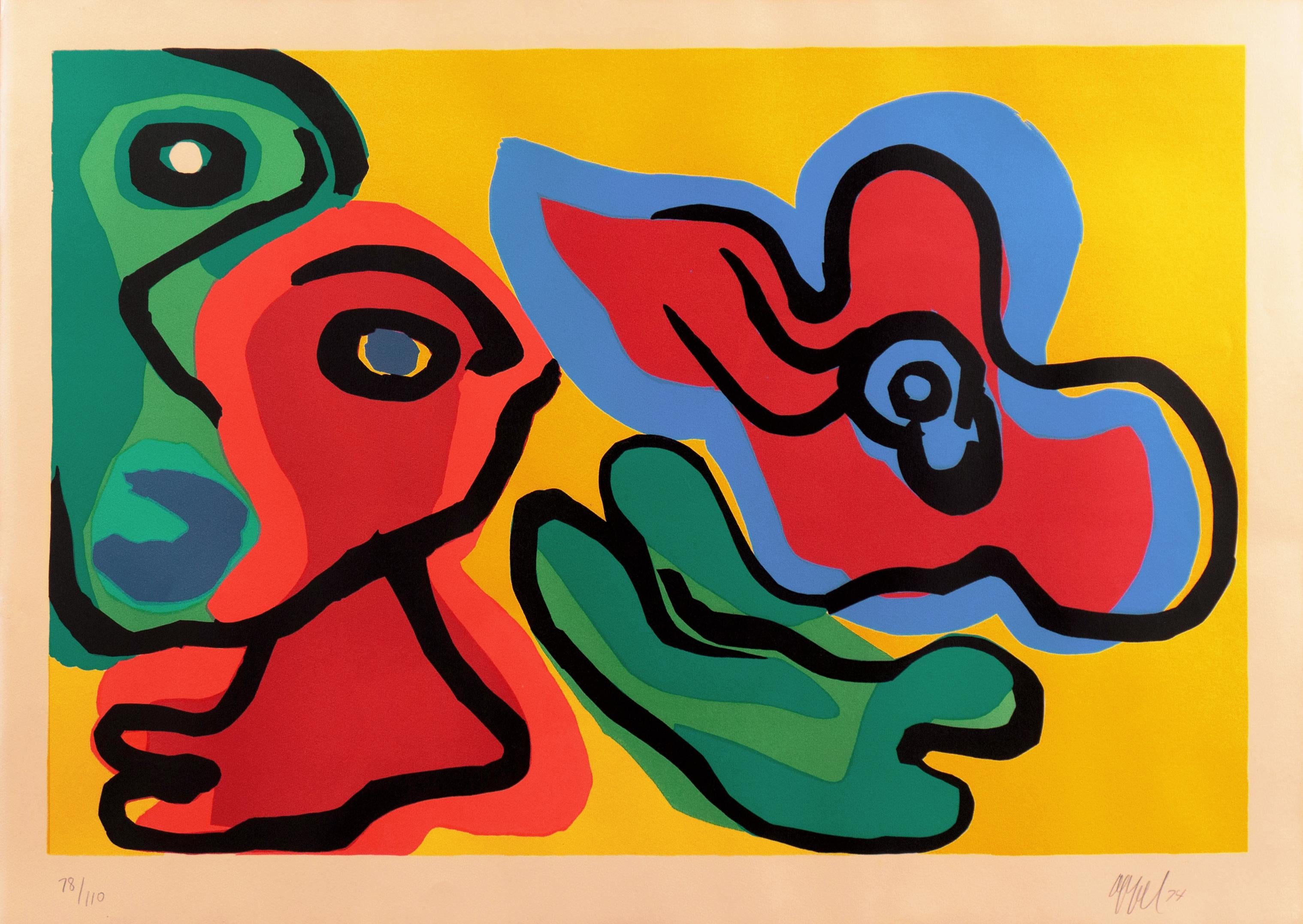 'Sun Flower Girls', Paris, COBRA, Venice Biennale, Guggenheim, Indianapolis - Print by Karel Appel