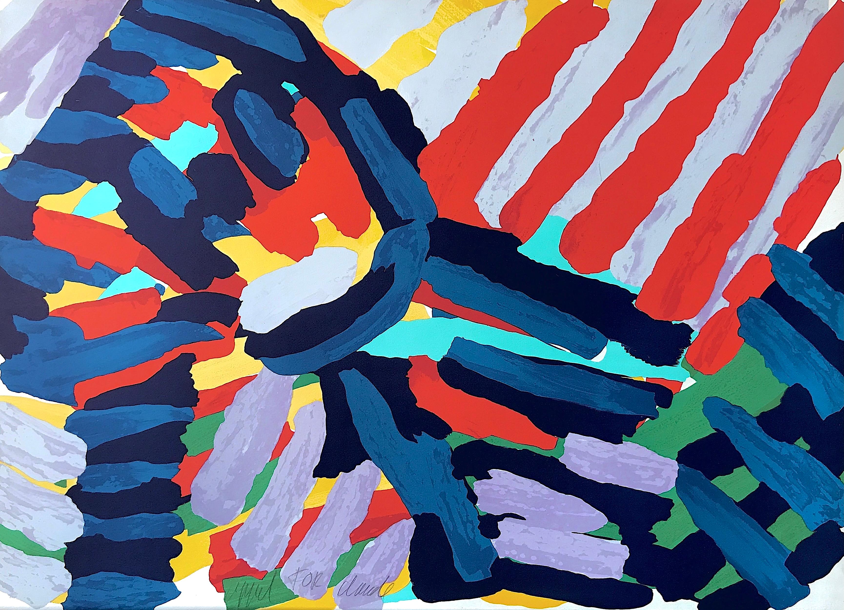 WALKING IN COLORS Signed Lithograph 1979, Colorful Abstract Figure, CoBrA Artist