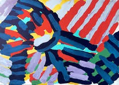 WALKING IN COLORS Signed Lithograph 1979, Colorful Abstract Figure, CoBrA Artist