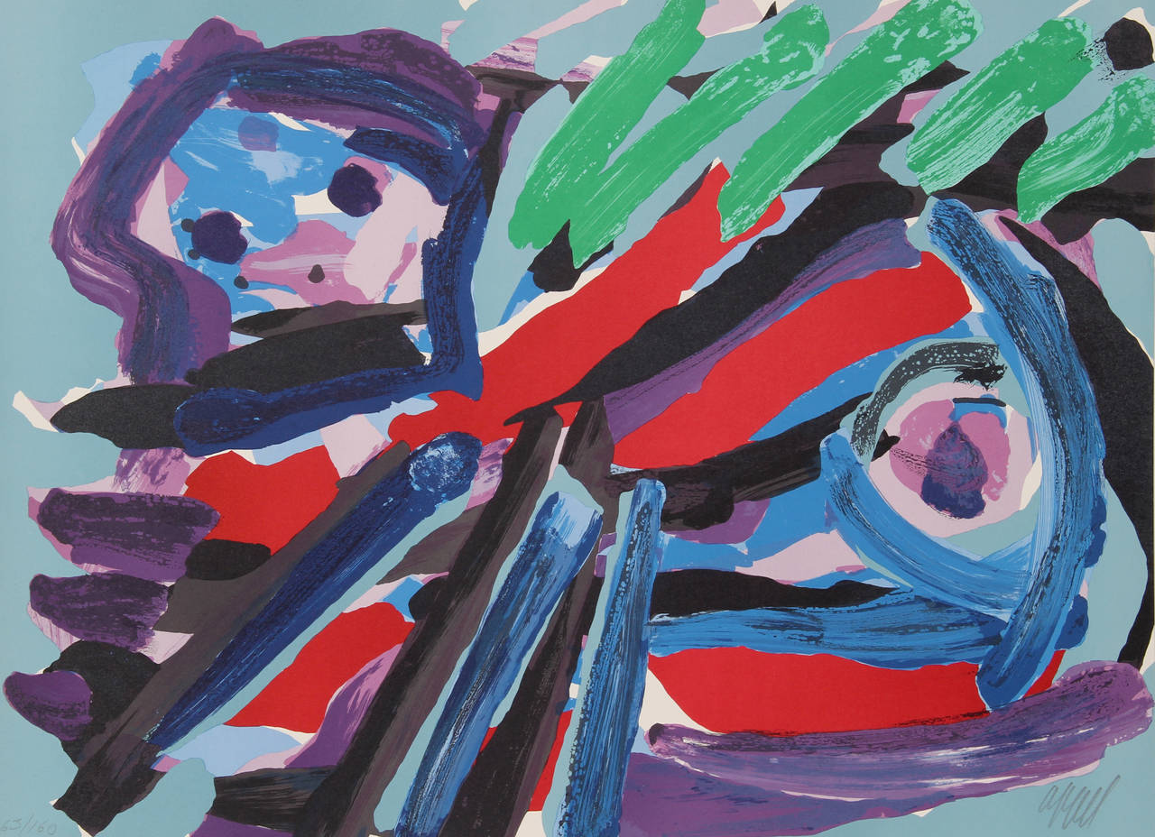 Eine abstrakte expressionistische Lithografie von Karel Appel aus dem Jahr 1979.

Künstler: Karel Appel
Titel:	Spaziergang mit meinem Vogel
Jahr: 1979
Medium:	Lithographie auf Arches, signiert und nummeriert mit