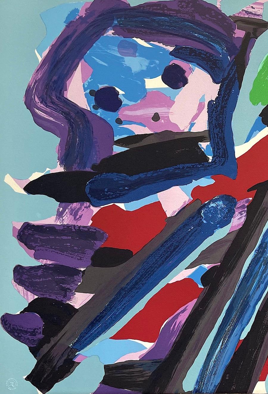 Lithographie signée « WALKING WITH MY BIRD », abstrait figuratif, artiste coBrA - Abstrait Print par Karel Appel