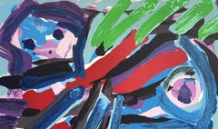 WALKING WITH MY BIRD Signed Lithograph, Figurative Abstract, CoBrA Artist