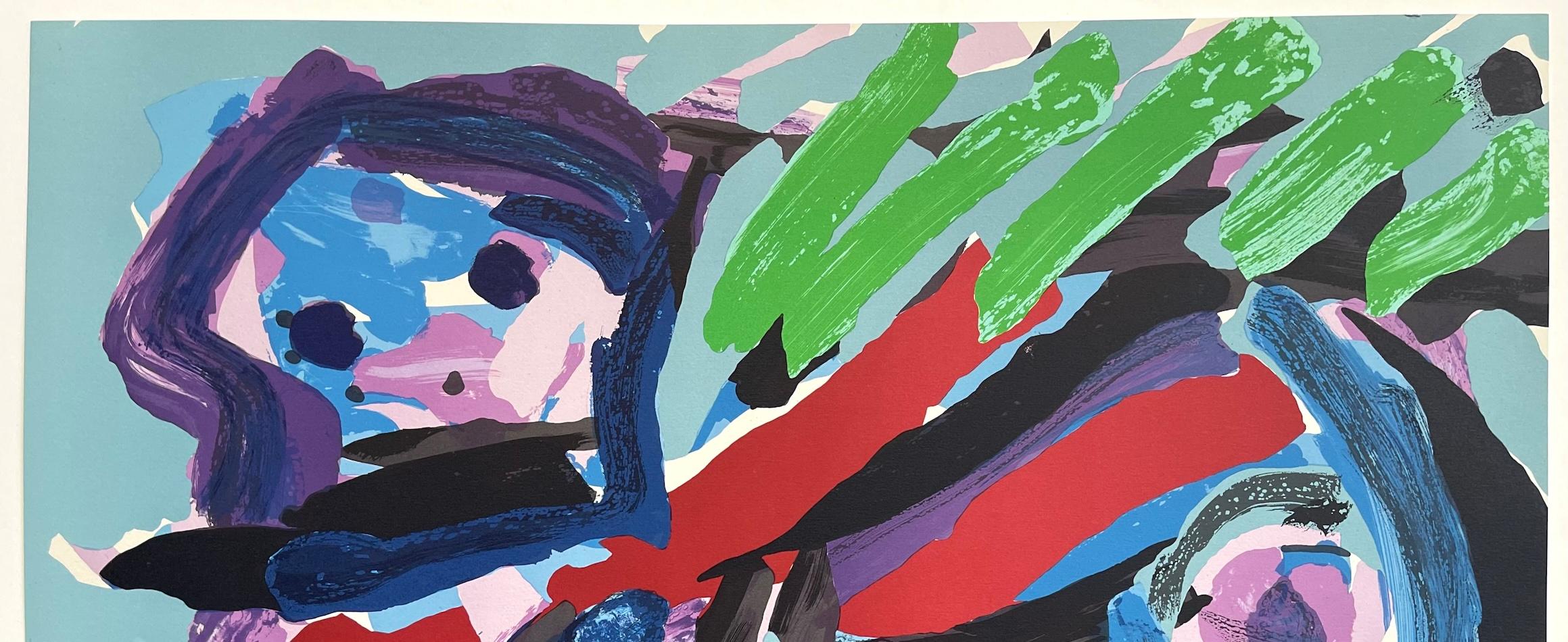 Lithographie signée « WALKING WITH MY BIRD », abstrait figuratif, artiste coBrA en vente 1