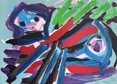 CAMINANDO CON MI PÁJARO Litografía firmada, Figuración abstracta, Artista CoBrA