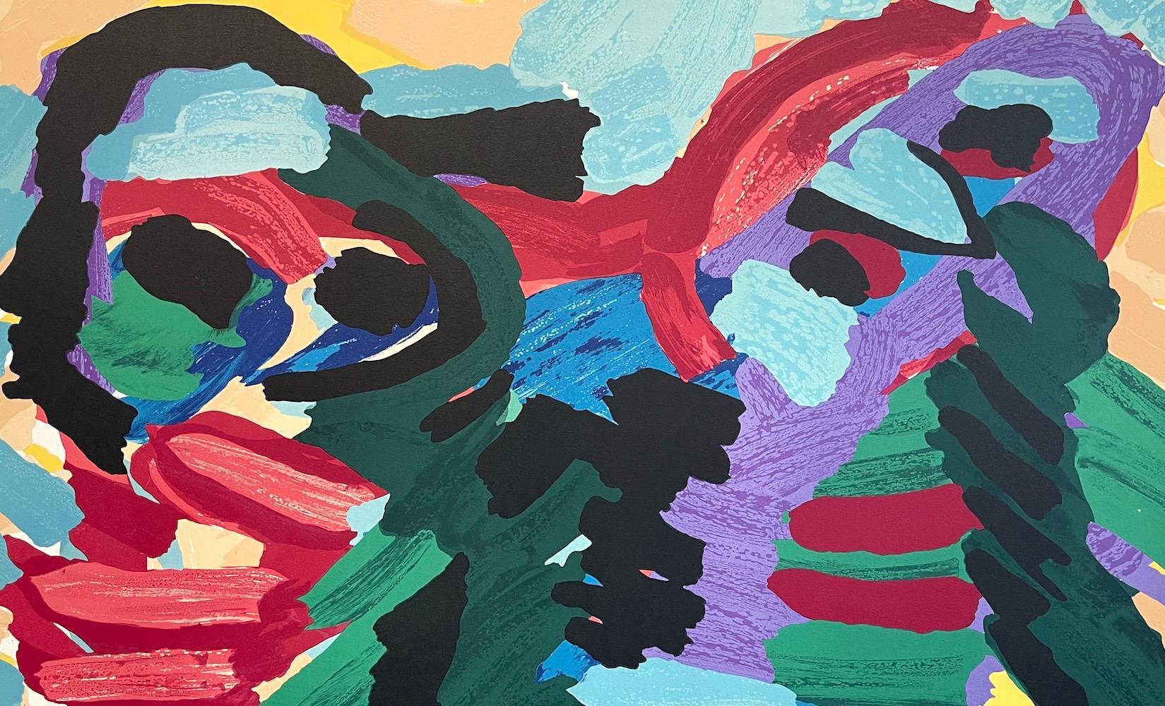 WITH MY BIRD Litografia firmata, astratto figurativo, artista espressionista olandese - Print di Karel Appel