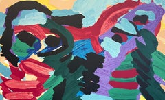 WITH MY BIRD Signed Lithograph 1978, Figurative Abstract, Bold Colors