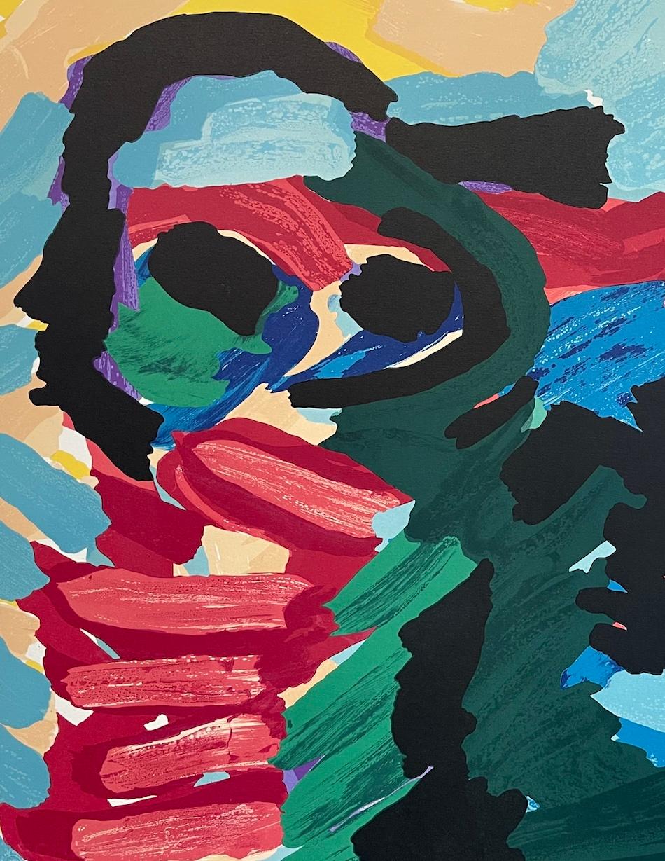 WITH MY BIRD Litografia firmata, astratto figurativo, artista espressionista olandese - Print Astratto di Karel Appel