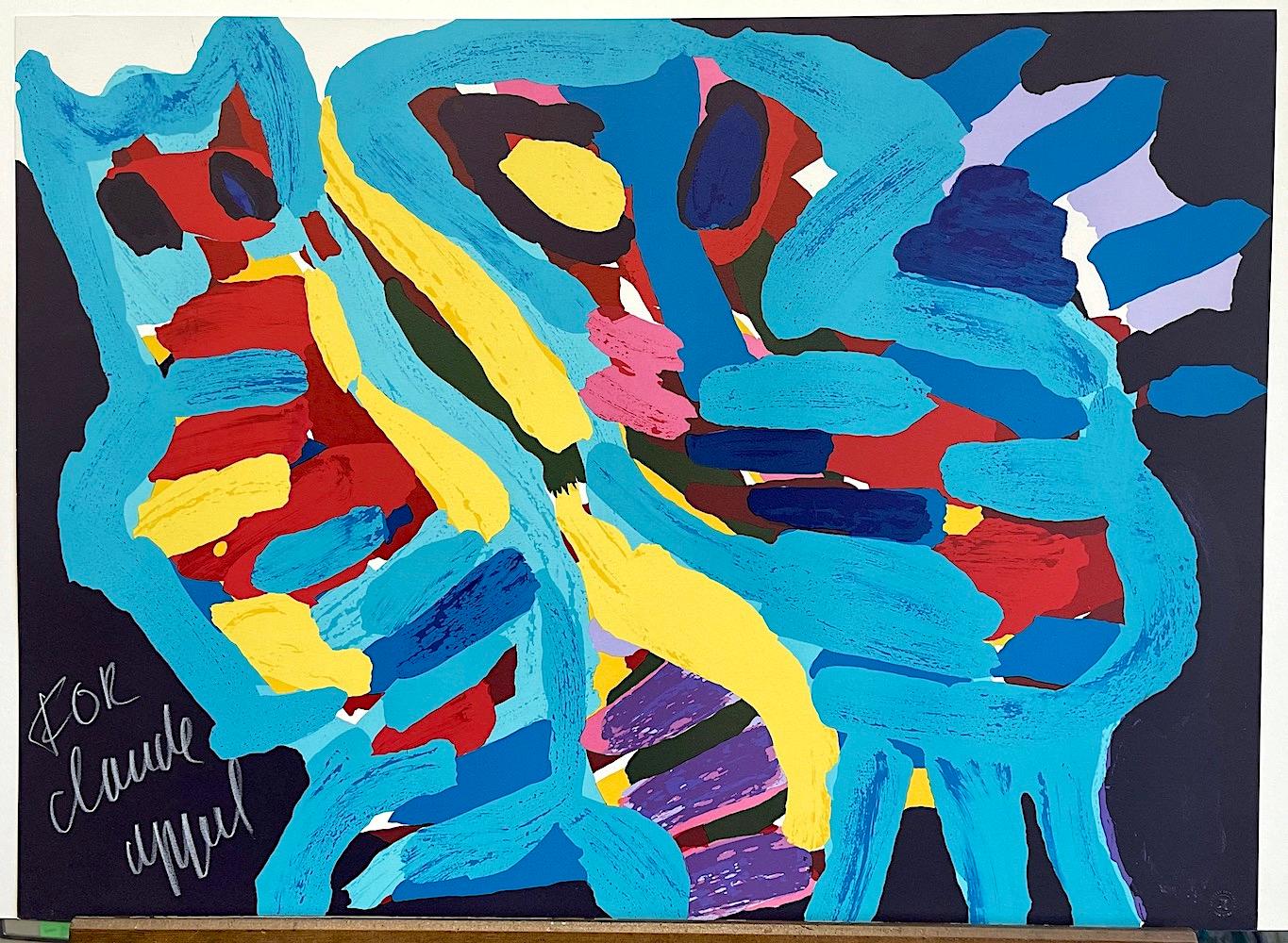 CON MI GATO Firmada Litografía, Animal Abstracto, Gato Azul, Artista CoBrA en venta 5