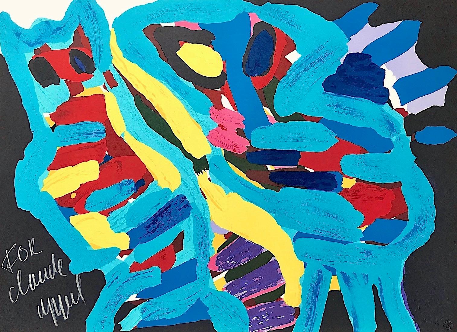 Abstract Print de Karel Appel - CON MI GATO Firmada Litografía, Animal Abstracto, Gato Azul, Artista CoBrA