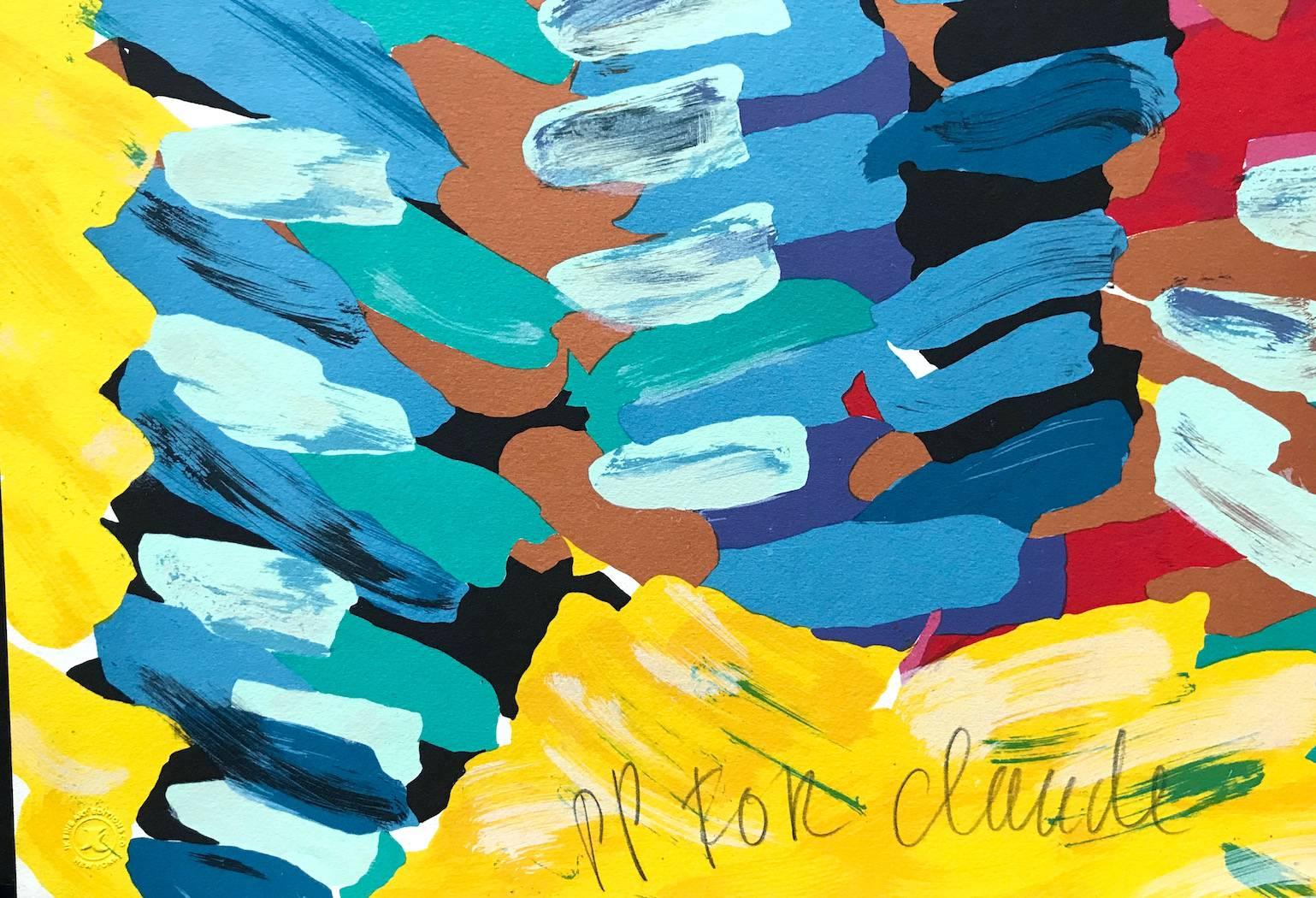 YELLOW FIELDS is a rarely seen, original limited edition lithograph by the Dutch artist Karel Appel printed using hand lithography techniques on archival Arches paper, 100% acid free. YELLOW FIELDS is a lively, figurative abstract composition