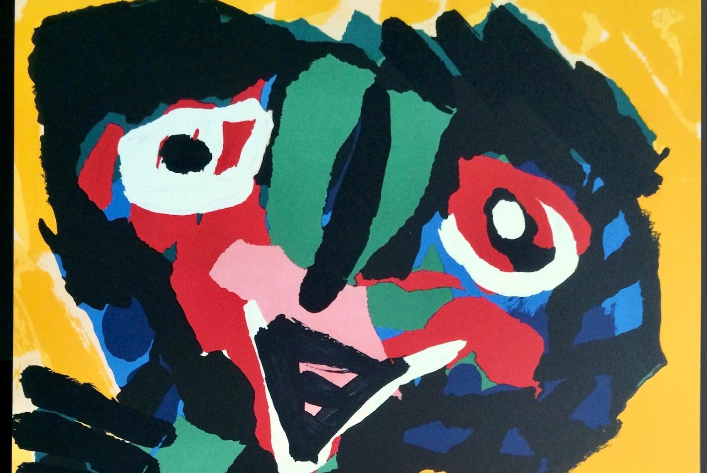 PERSONAGGIO GIALLO Firmato Litografia, Ritratto astratto a collage, Artista CoBrA in vendita 1