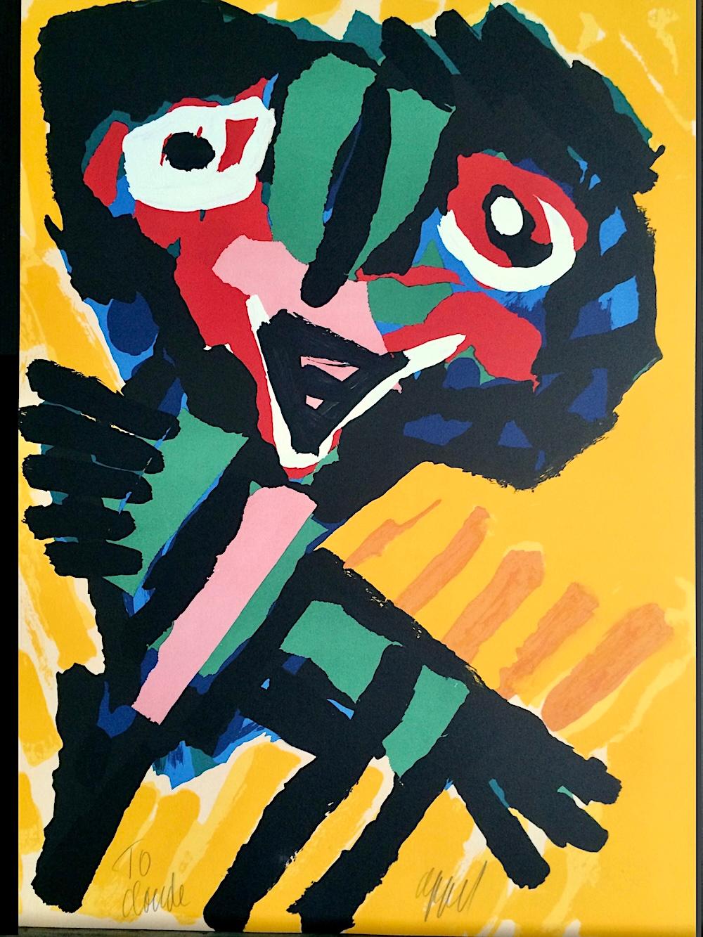 PERSONAGGIO GIALLO Firmato Litografia, Ritratto astratto a collage, Artista CoBrA in vendita 3