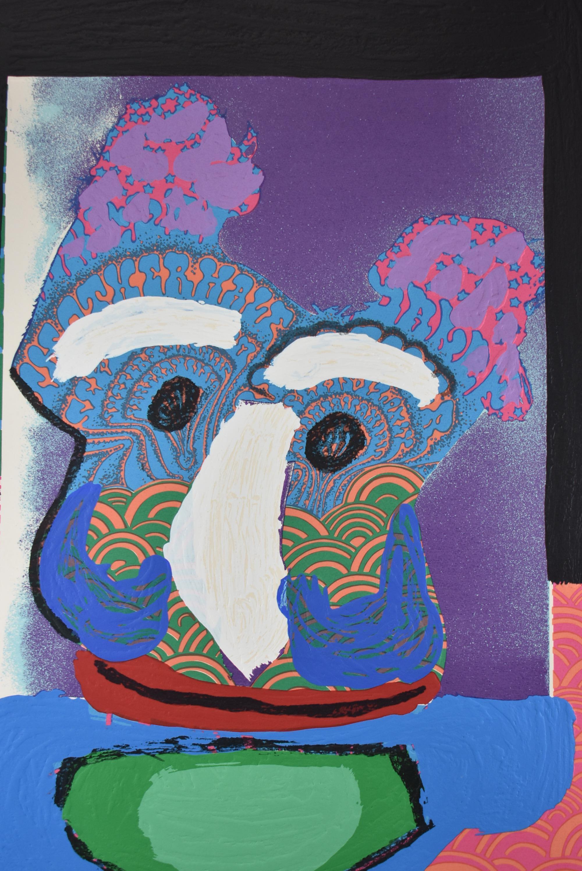 Moderne Karel Appel Hibou violet, lithographie encadrée 1979 38 / 130