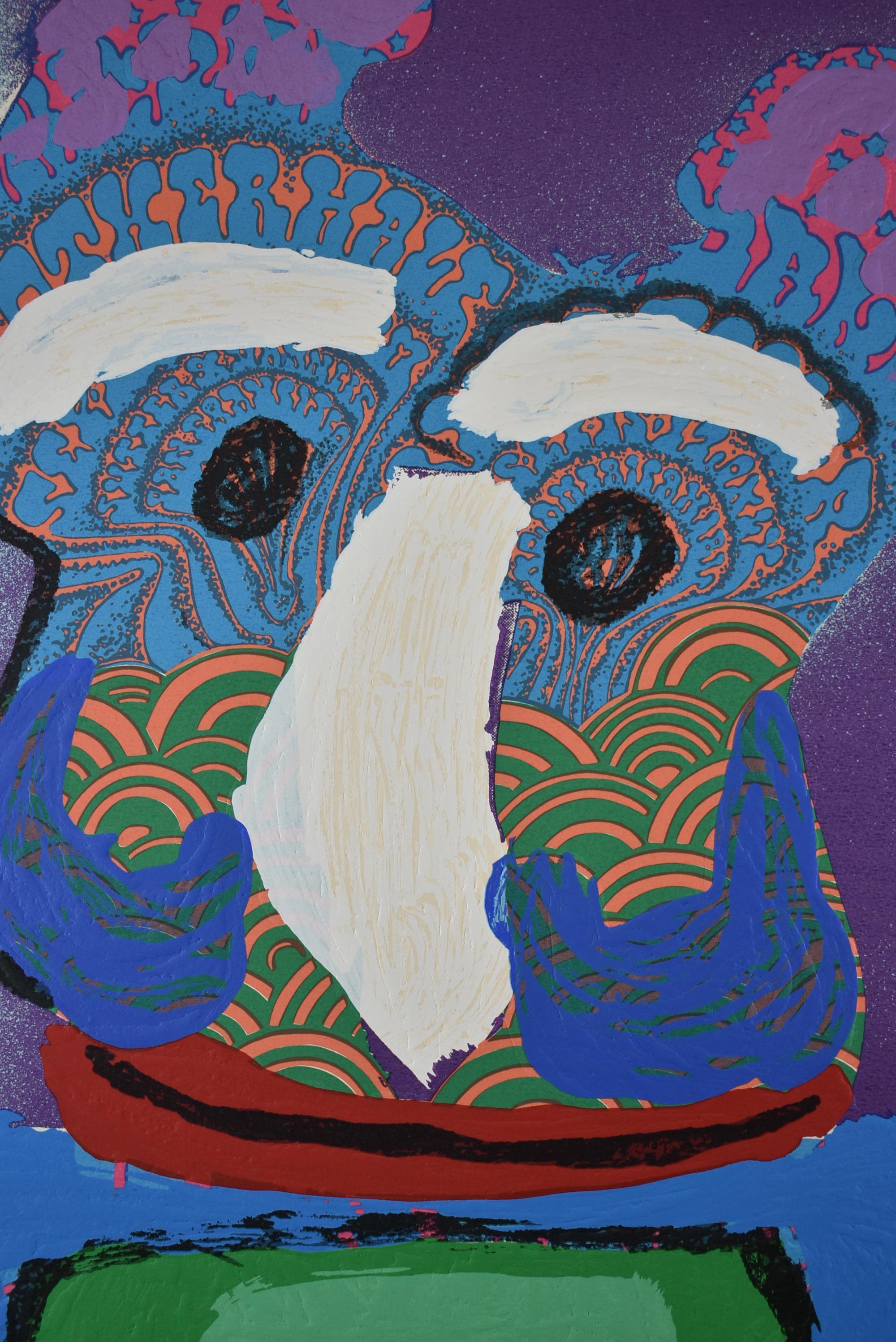 Canadien Karel Appel Hibou violet, lithographie encadrée 1979 38 / 130