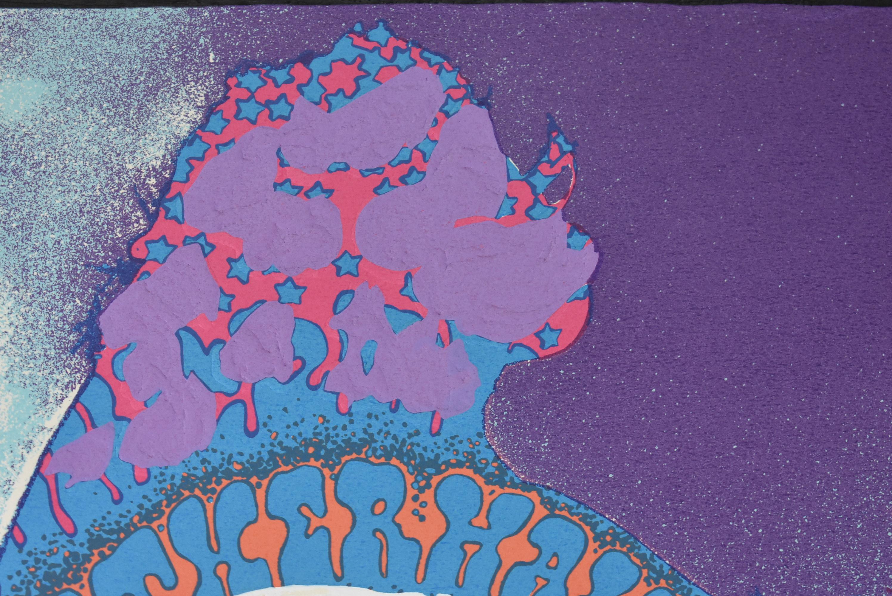 Karel Appel Hibou violet, lithographie encadrée 1979 38 / 130 1
