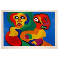 Karel Appel Sunshine People Signierte Zeitgenössische Lithographie auf Papier 97/110 Rahmen