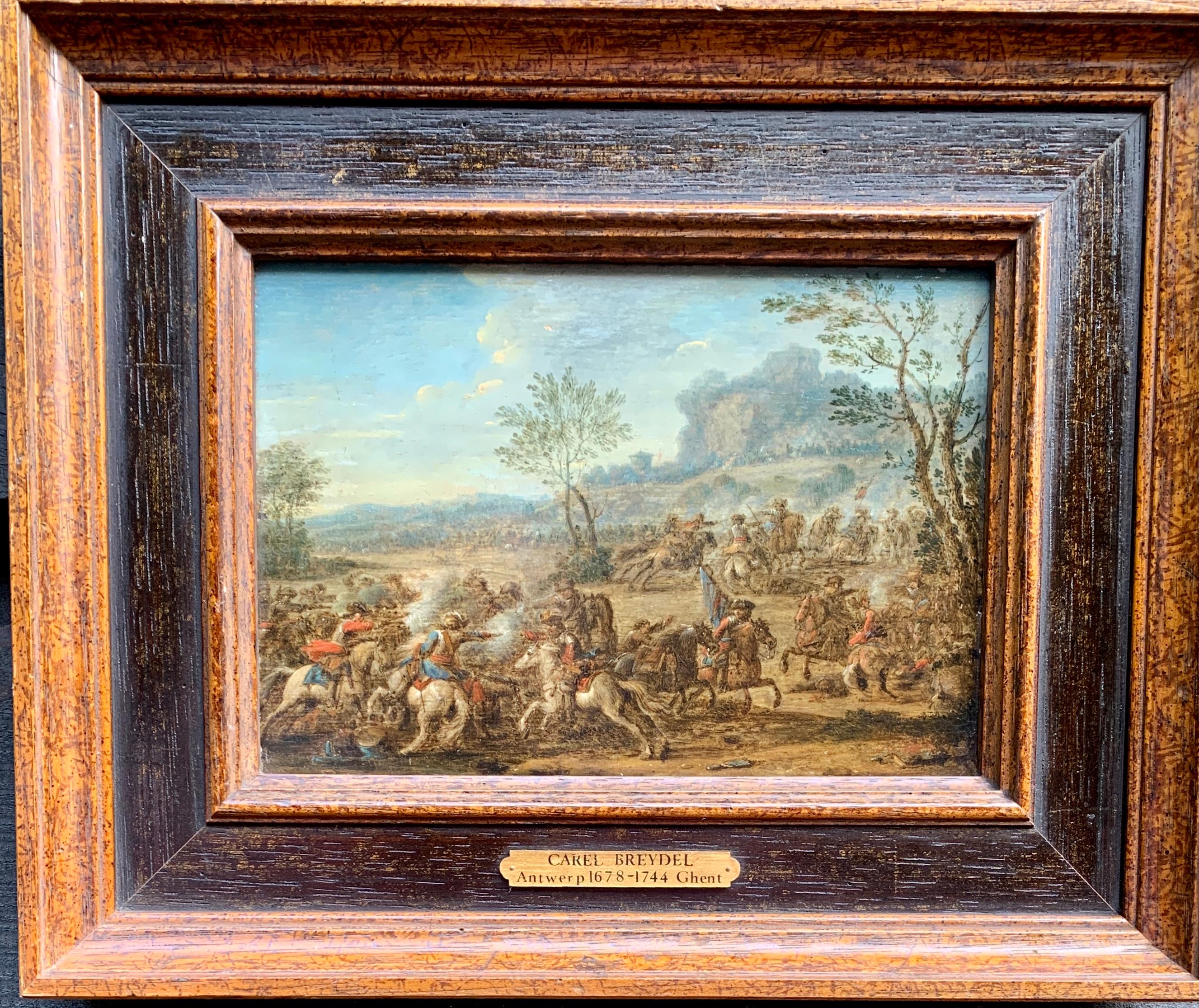 Karel Breydel Figurative Painting - Antique 17th or 18th century Dutch Men on horses in Battle in a landscape