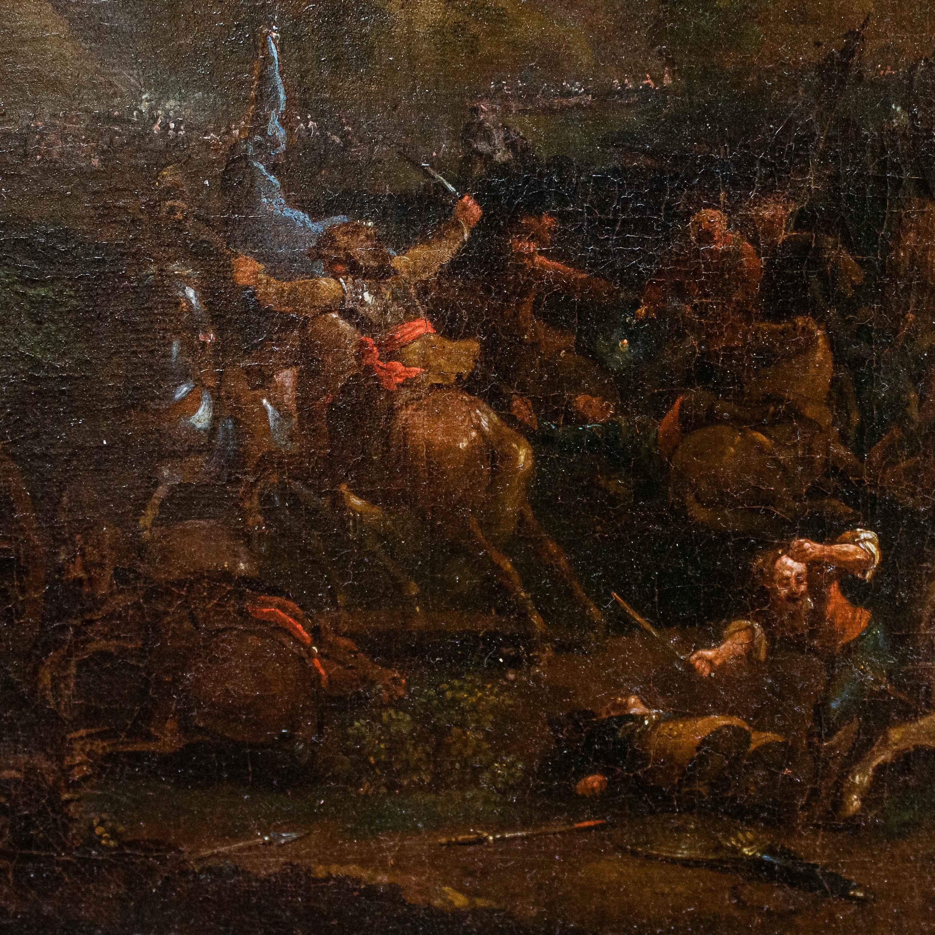 Battle scene Oil painting on canvas Attributed to Karel Breydel For Sale 6