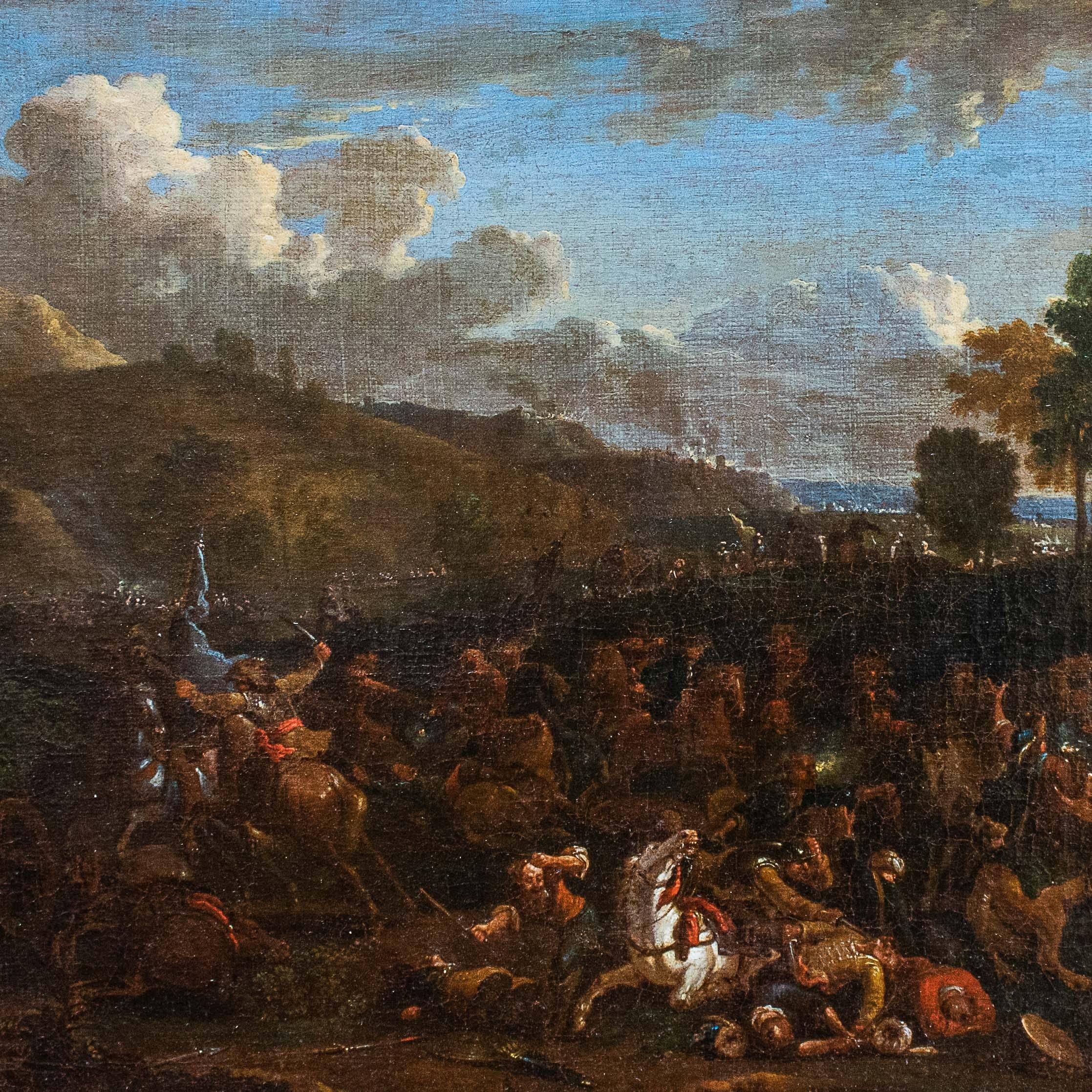 Battle scene Oil painting on canvas Attributed to Karel Breydel For Sale 7