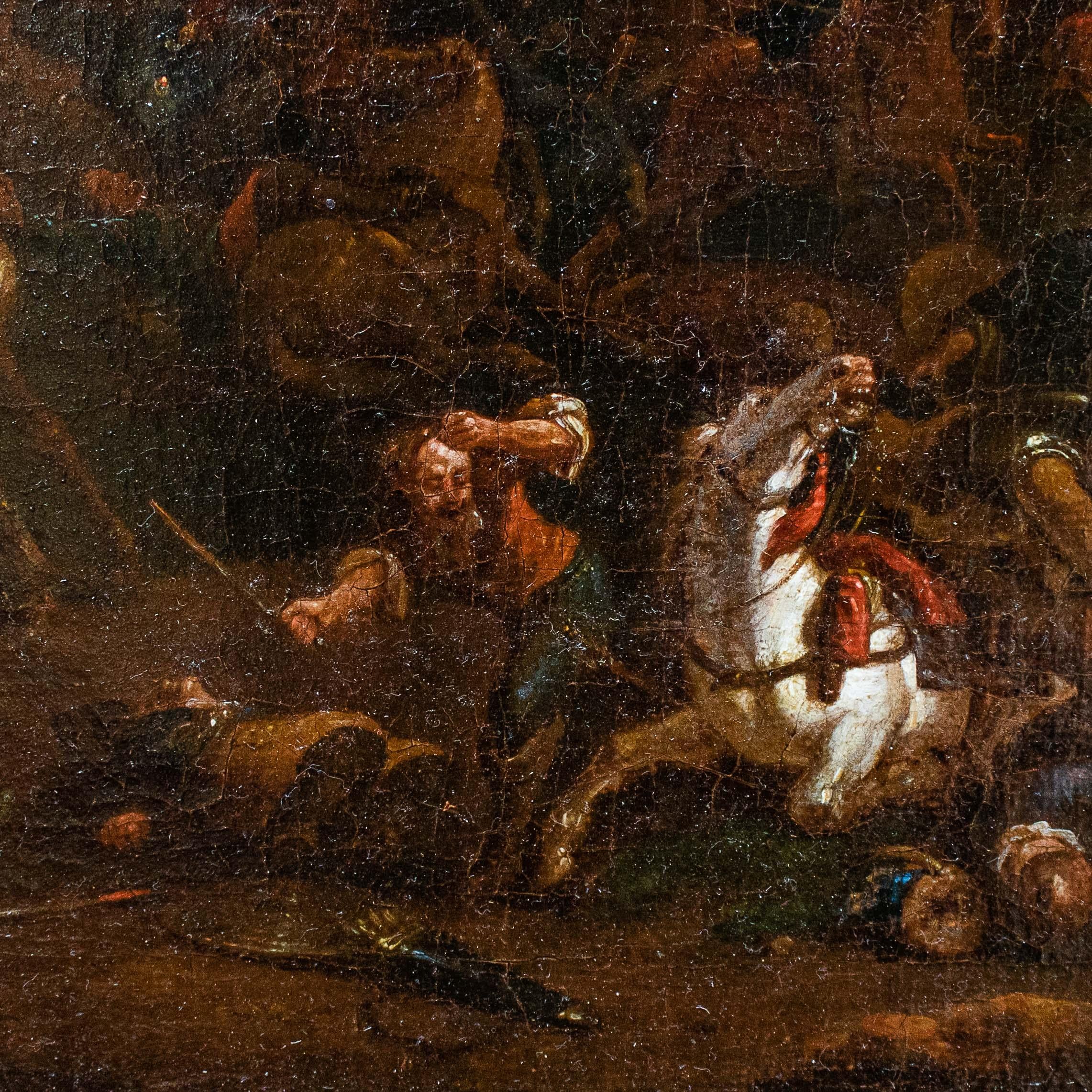 Battle scene Oil painting on canvas Attributed to Karel Breydel For Sale 8