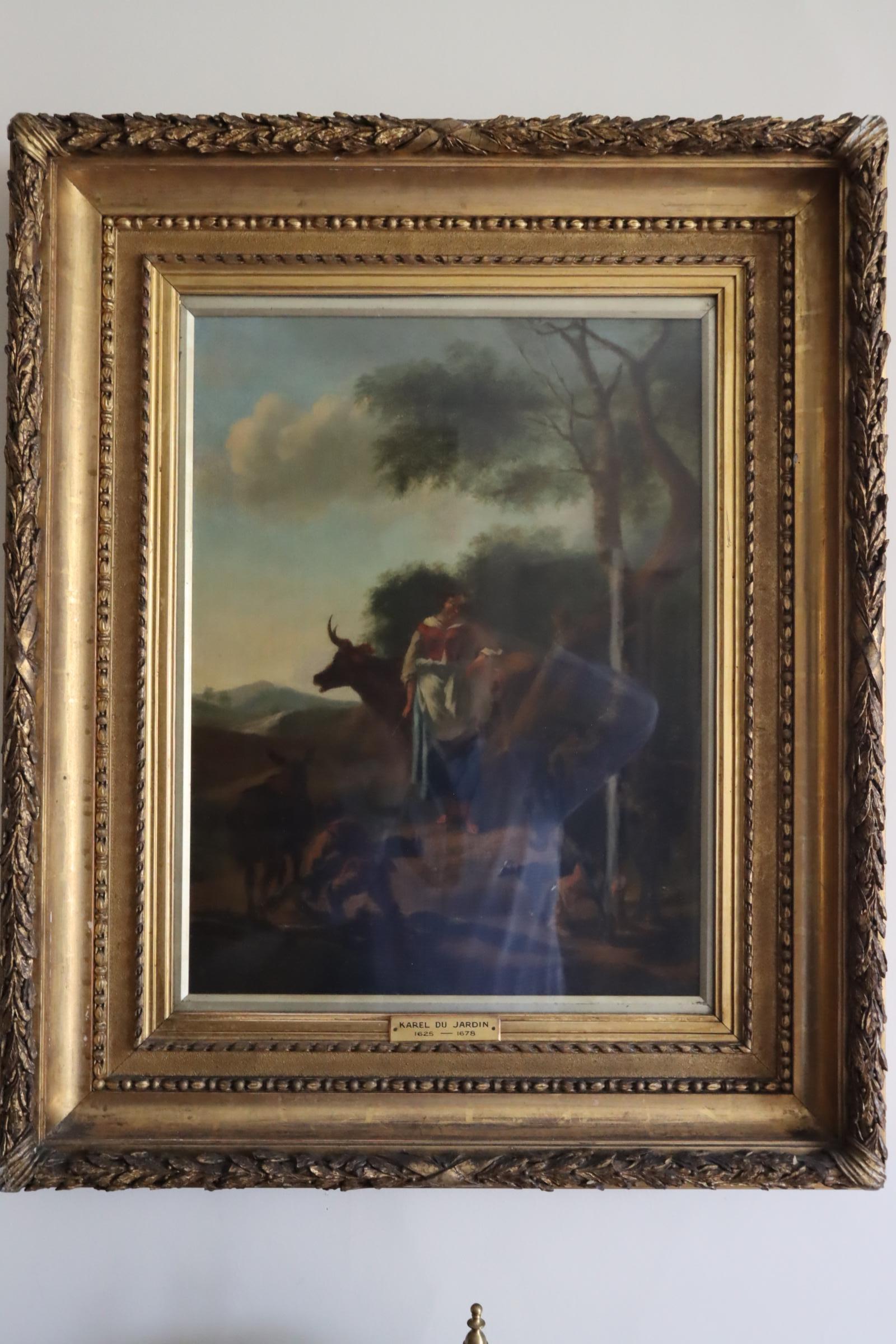 Paysage avec une vache et une jeune fille vers 1656 par Karel DuJardin - Painting de Karel Dujardin