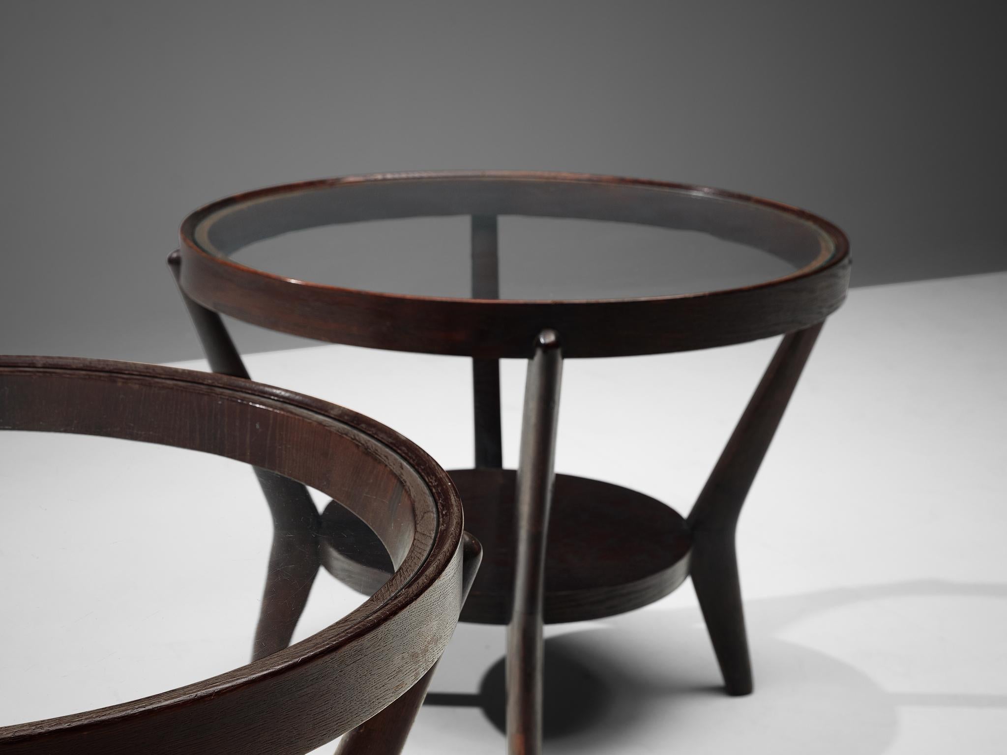 Mid-20th Century Karel Koželka and Antonín Kropáček Coffee Tables in Oak and Glass