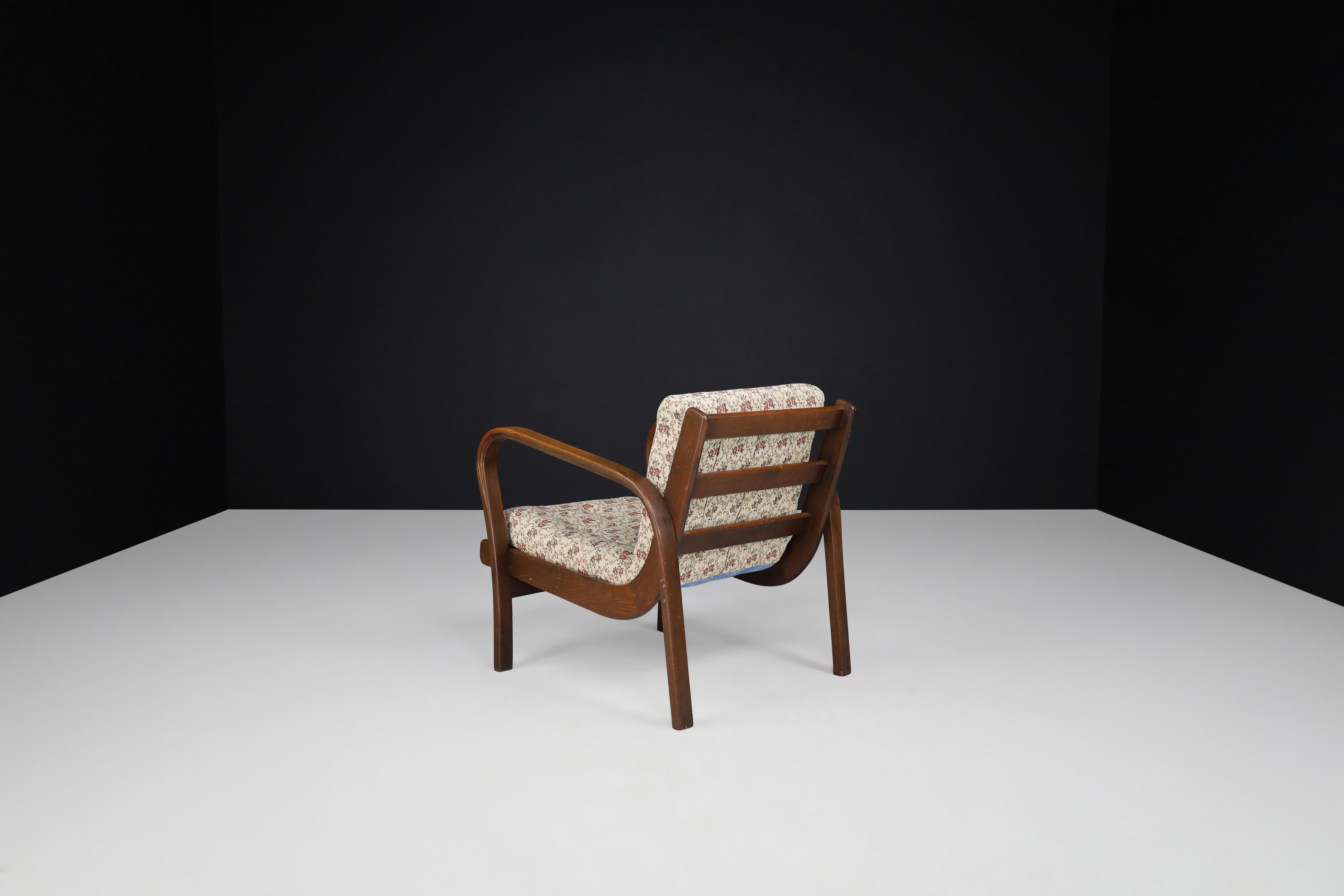 Czech Karel Koželka & Antonín Kropácek Bentwood Armchairs in Floral Fabric