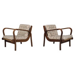 Karel Koželka & Antonín Kropácek Bentwood Armchairs in Floral Fabric