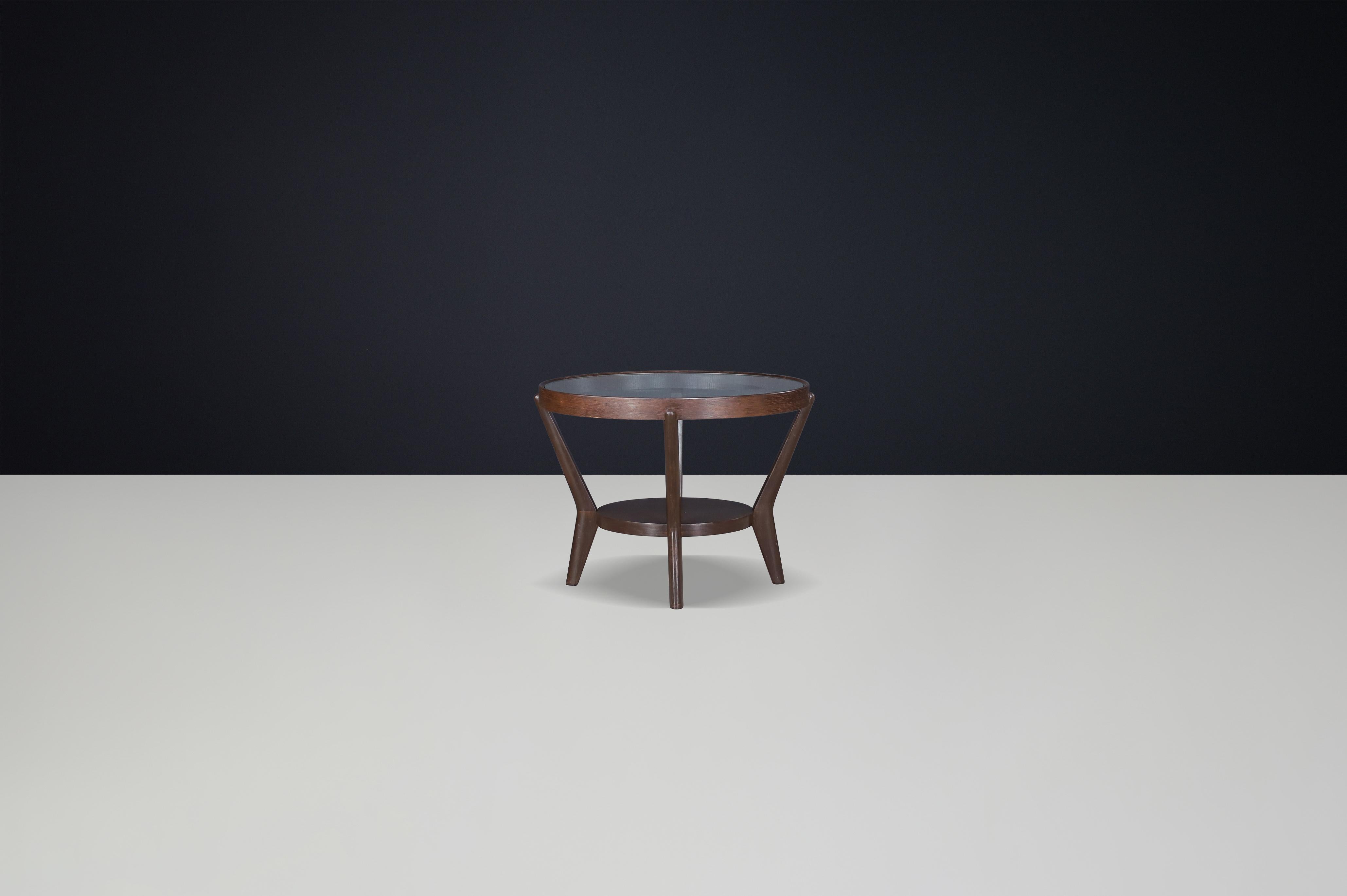 Verre Karel Koželka & Antonín Kropáček pour Interiér Praha, Table basse en chêne et verre en vente