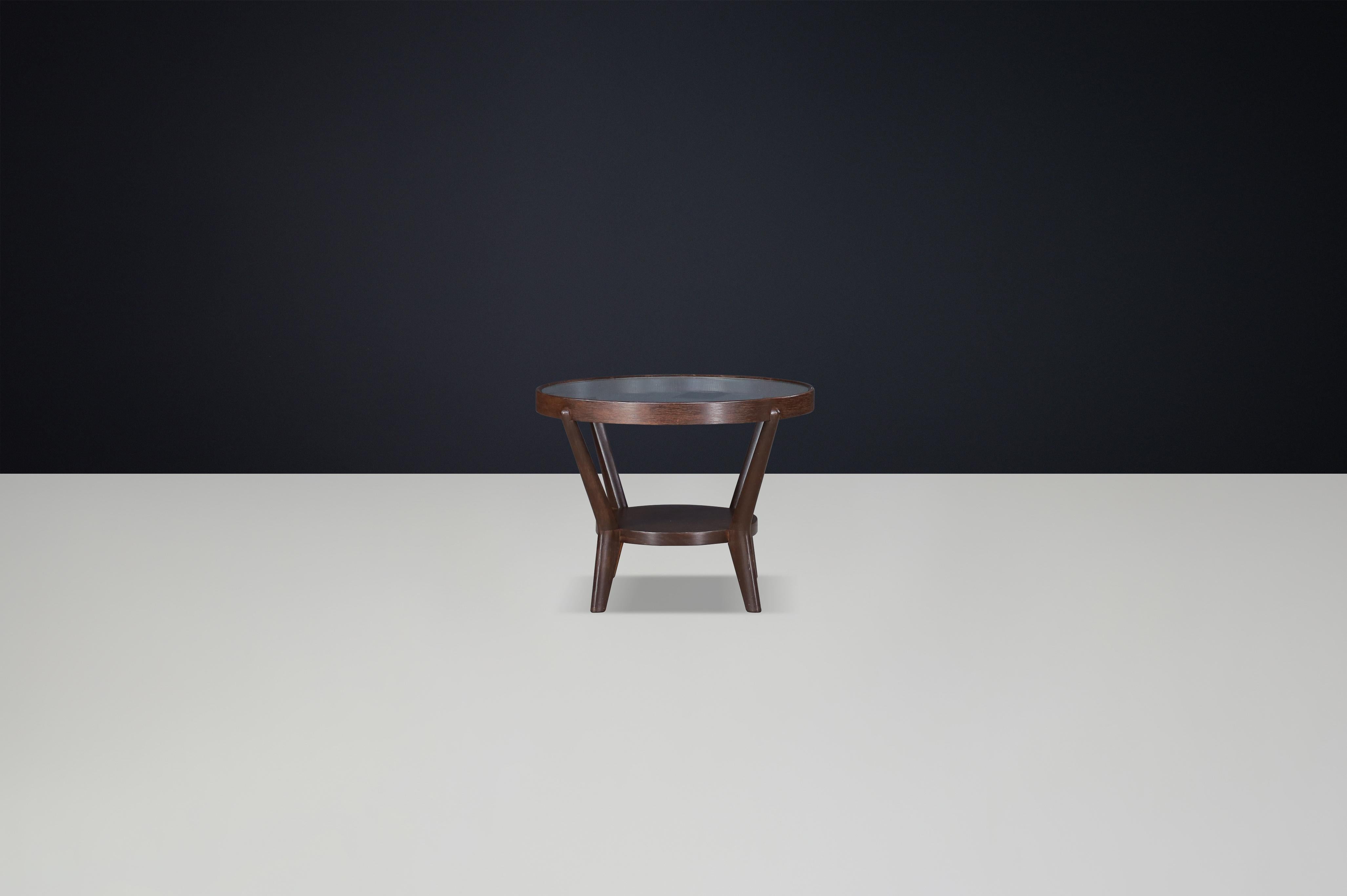 Karel Koželka & Antonín Kropáček pour Interiér Praha, Table basse en chêne et verre en vente 2