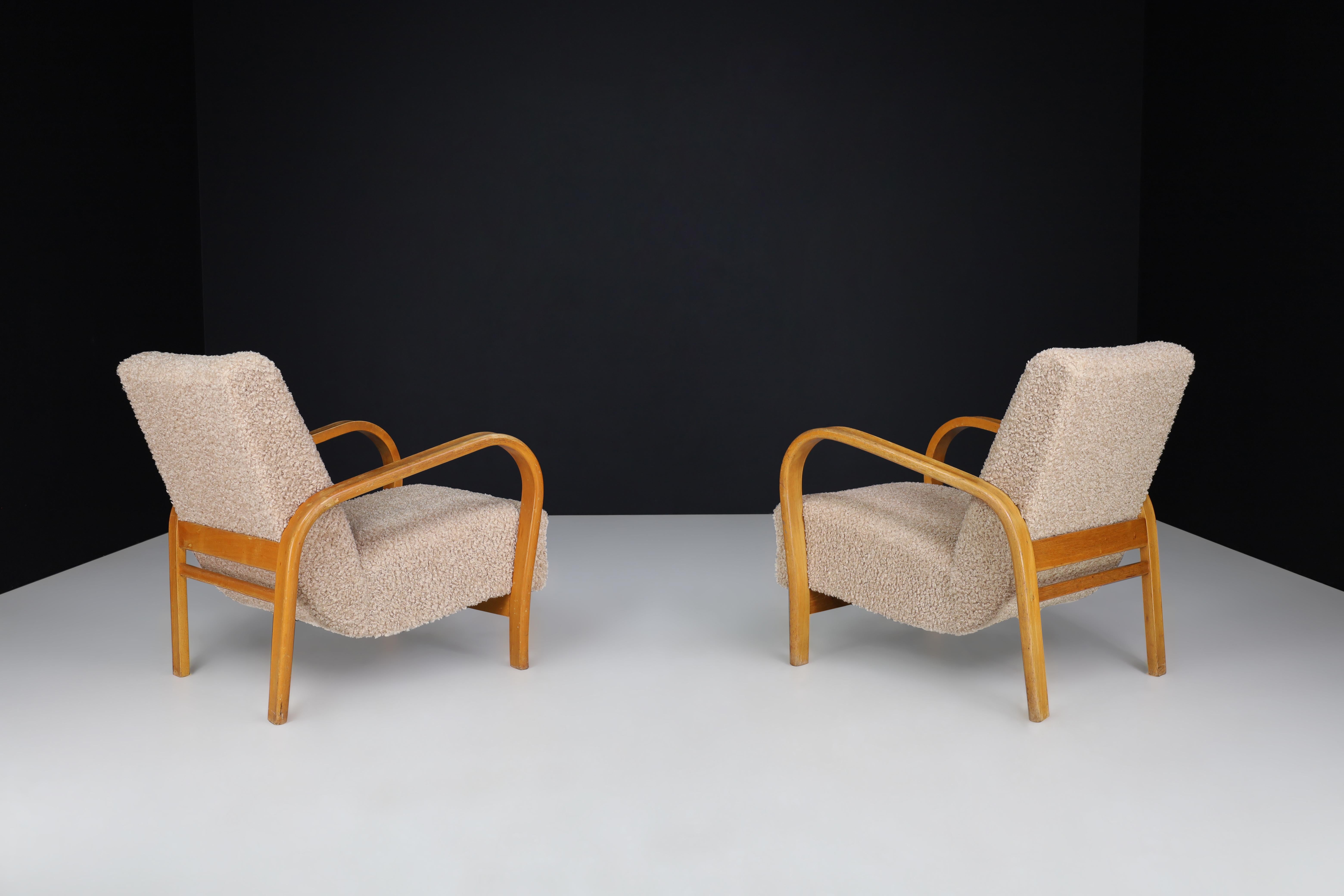 Mid-Century Modern Karel Koželka & Antonín Kropáček Re-upholstered Bentwood Armchairs, Czechia 1940 For Sale