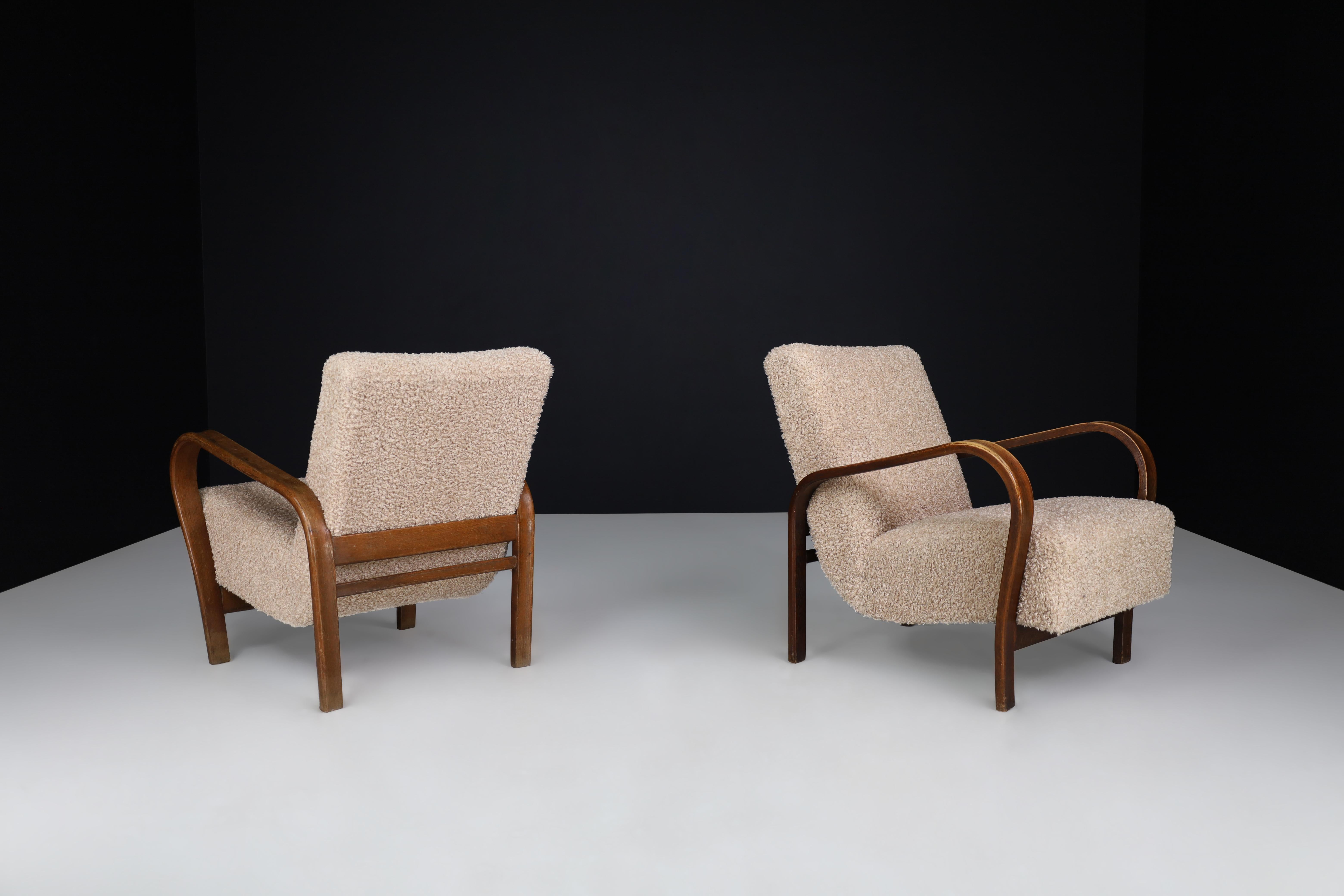 Upholstery Karel Koželka & Antonín Kropáček Re-upholstered Bentwood Armchairs, Czechia 1940 For Sale